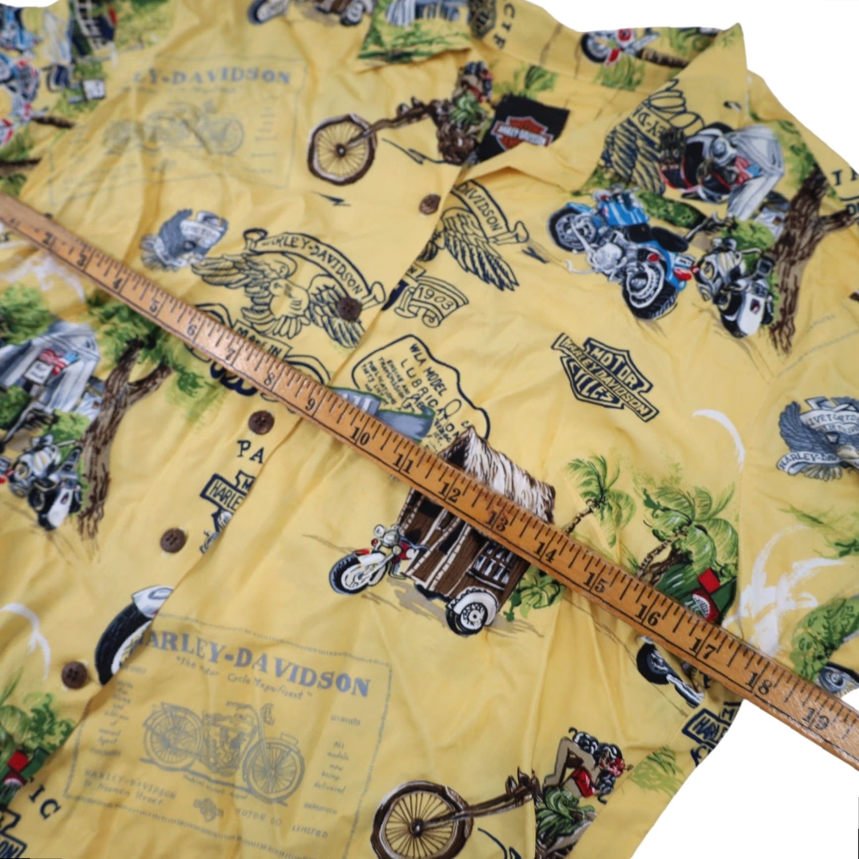 Harley Davidson VINTAGE Harley Davidson Womens Large Silk Hawaiian Shirt Yellow Shirt Women Large Yellow Harley Davidson Silk Hawaiian Button-Up 90s? Size L / US 10 / IT 46 - 5 Thumbnail