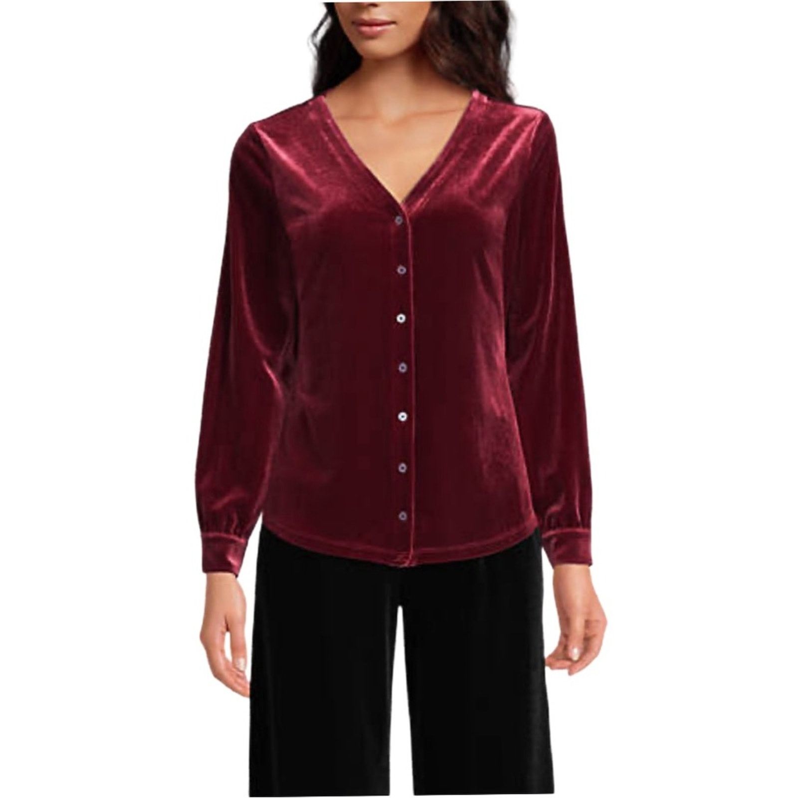 Other Vintage 90’s Karen Kane Dark Brown Velvet Button Up Blouse Size S / US 4 / IT 40 - 1 Thumbnail
