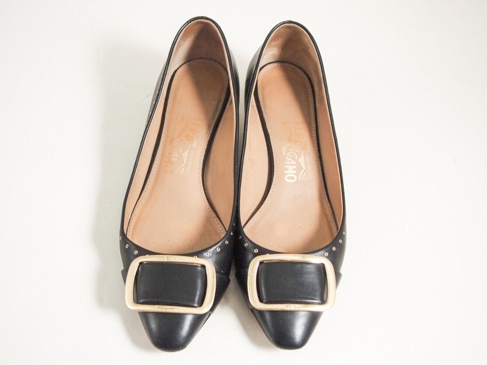 Salvatore Ferragamo Ferragamo Pumps Kitten Heel Studded Black Leather US 7 EU 37 Size US 7 / IT 37 - 4 Thumbnail