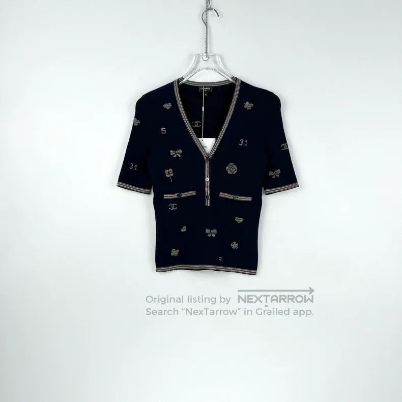 Chanel Chanel Dark blue full logo short-sleeved knitwear Size XS / US 0-2 / IT 36-38 - 3 Thumbnail