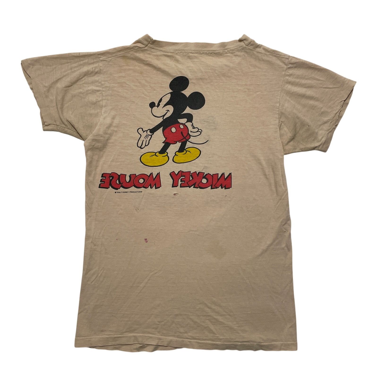 Hanes VTG 70's Mickey Mouse Tan Double Sided Graphic T-Shirt S Size US L / EU 52-54 / 3 - 4 Thumbnail