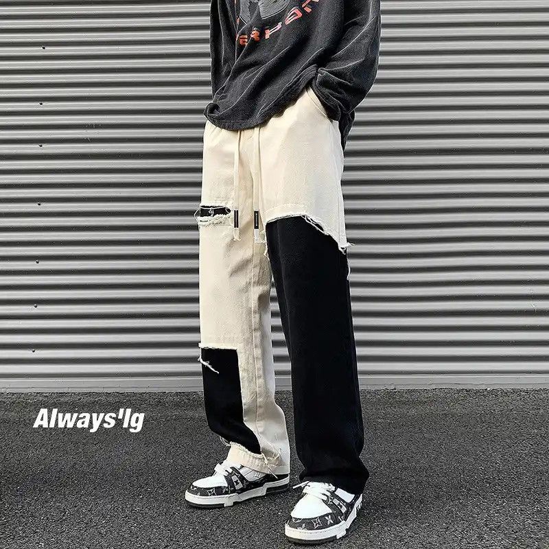 Image of Vintage Cotton Casual Pants Men Oversized Retro Straight Pants in White (Size 31)