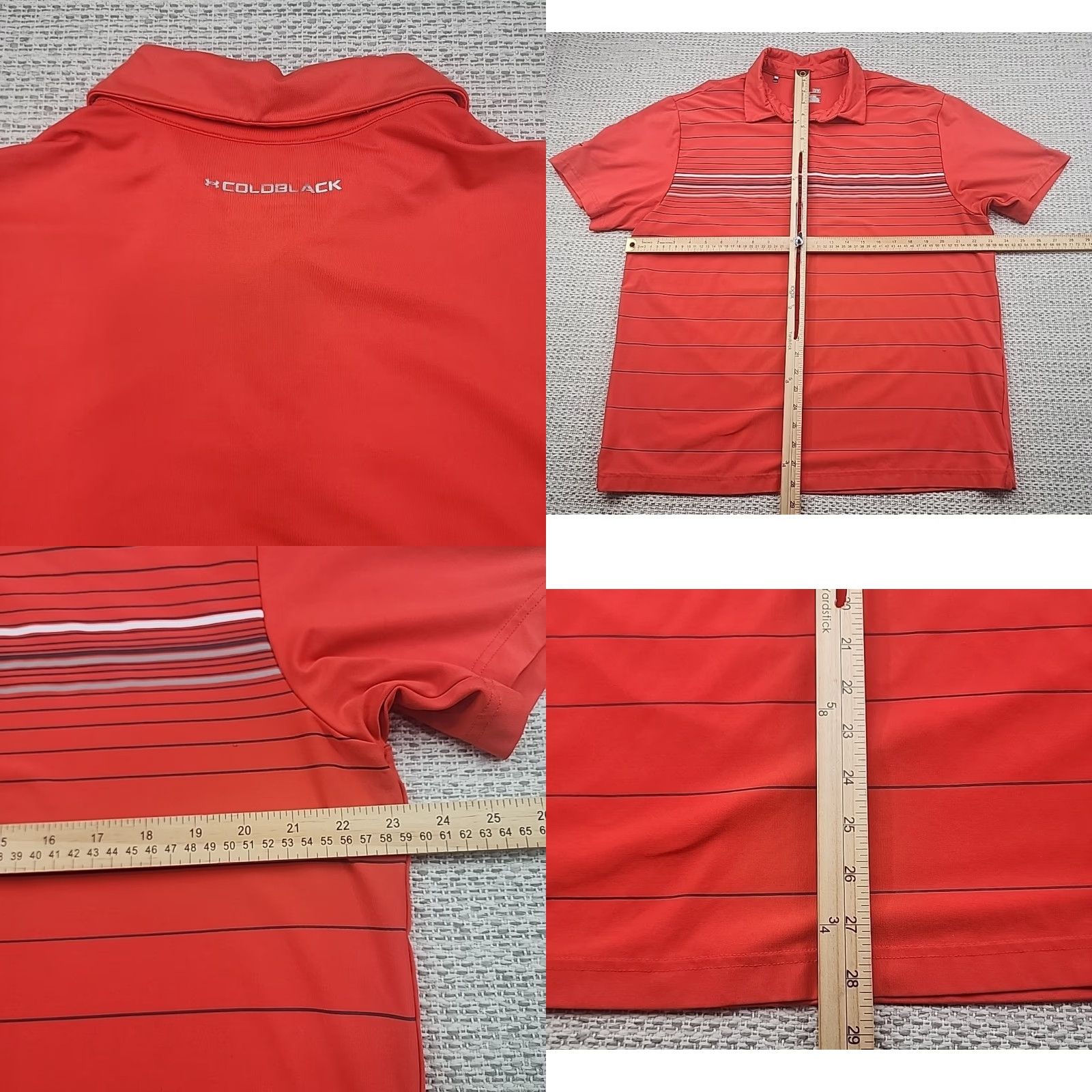 Under Armour Under Armour Polo Shirt Mens Large Short Sleeve ColdBlack HeatGear Orange Striped Polo Shirt Mens L Orange Heatgear Striped Size US L / EU 52-54 / 3 - 8 Thumbnail