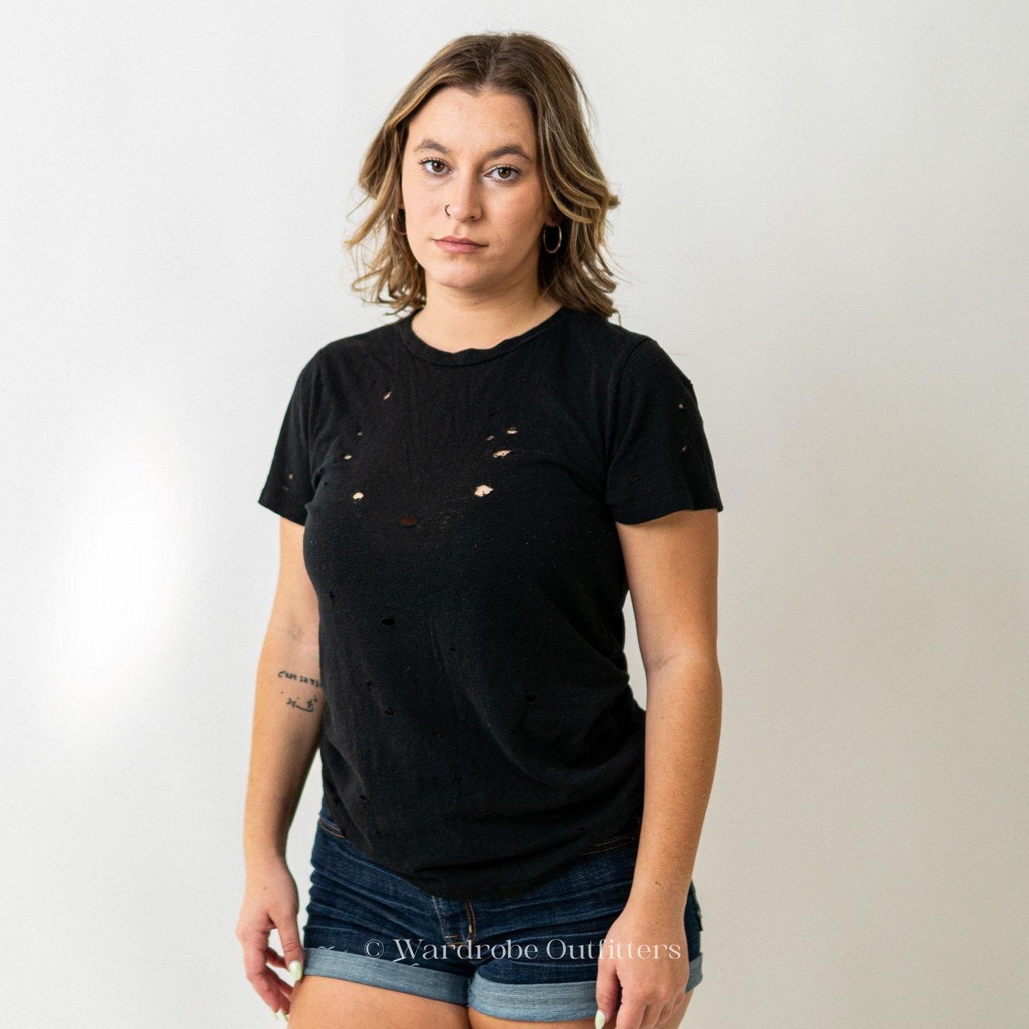 Designer Lulus Distressed Acid Thrashed Black Tee Size S / US 4 / IT 40 - 2 Thumbnail