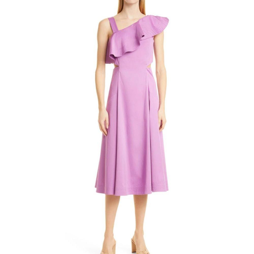 VERONICA BEARD Asymmetric Neck Cotton Blend Midi Dress