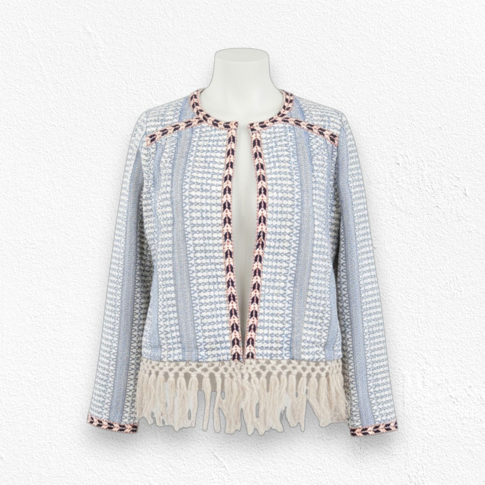Other Tularosa Blue White Boho Fringe Blazer Size Medium Size M / US 6-8 / IT 42-44 - 13 Thumbnail