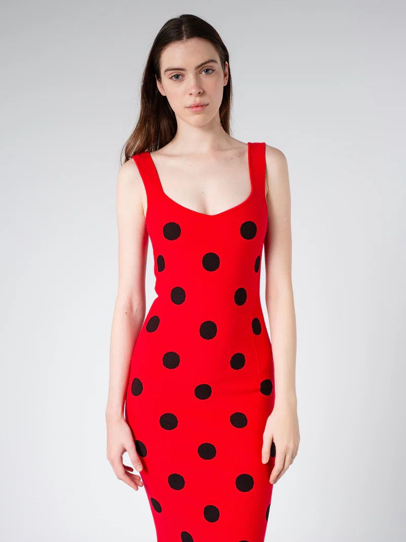 Marni o1w1db10824 Polka Dots Sleeveless Midi Dress in Black Red Size M / US 6-8 / IT 42-44 - 4 Thumbnail