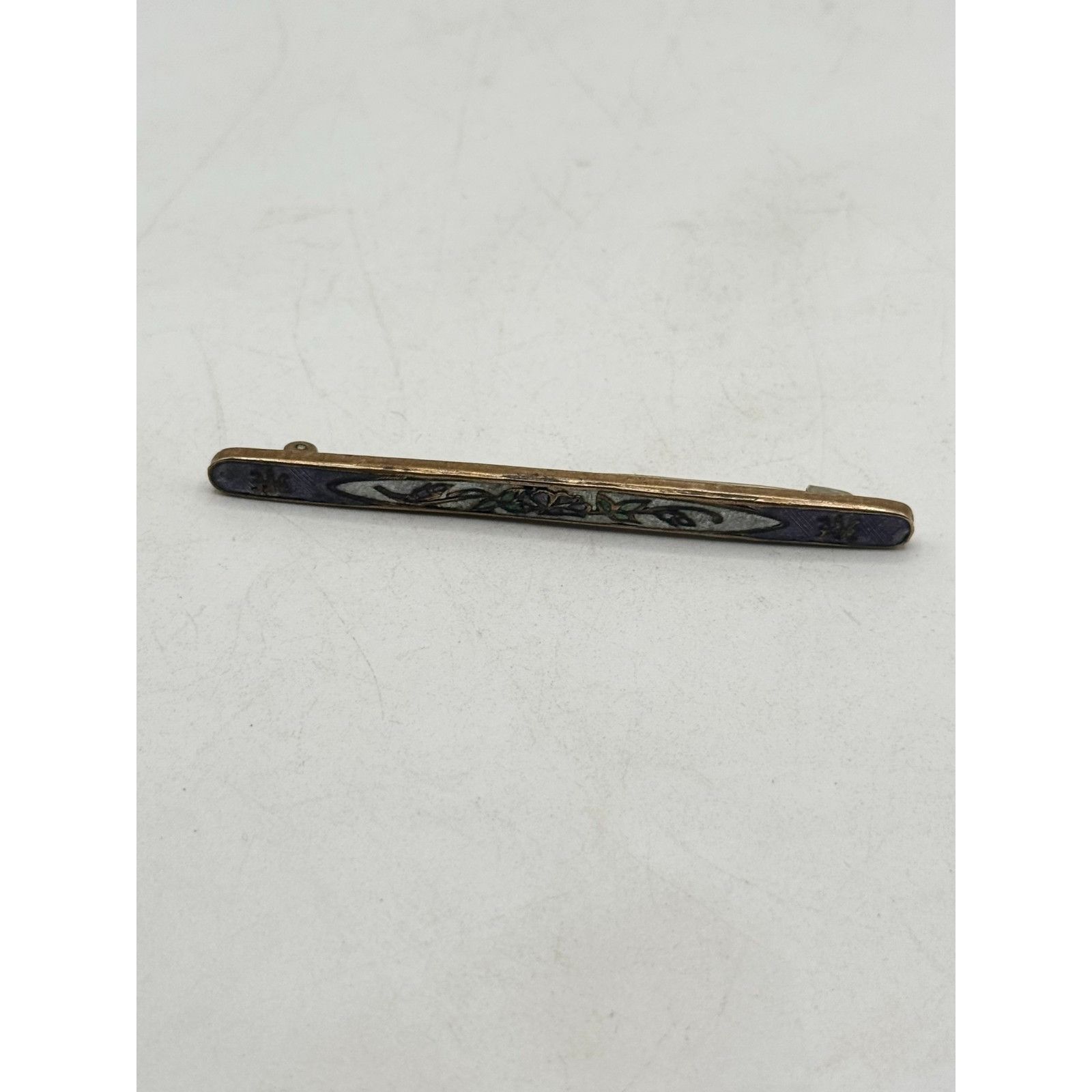 Vintage Antique purple guilloche enamel floral bar pin Size ONE SIZE - 3 Thumbnail