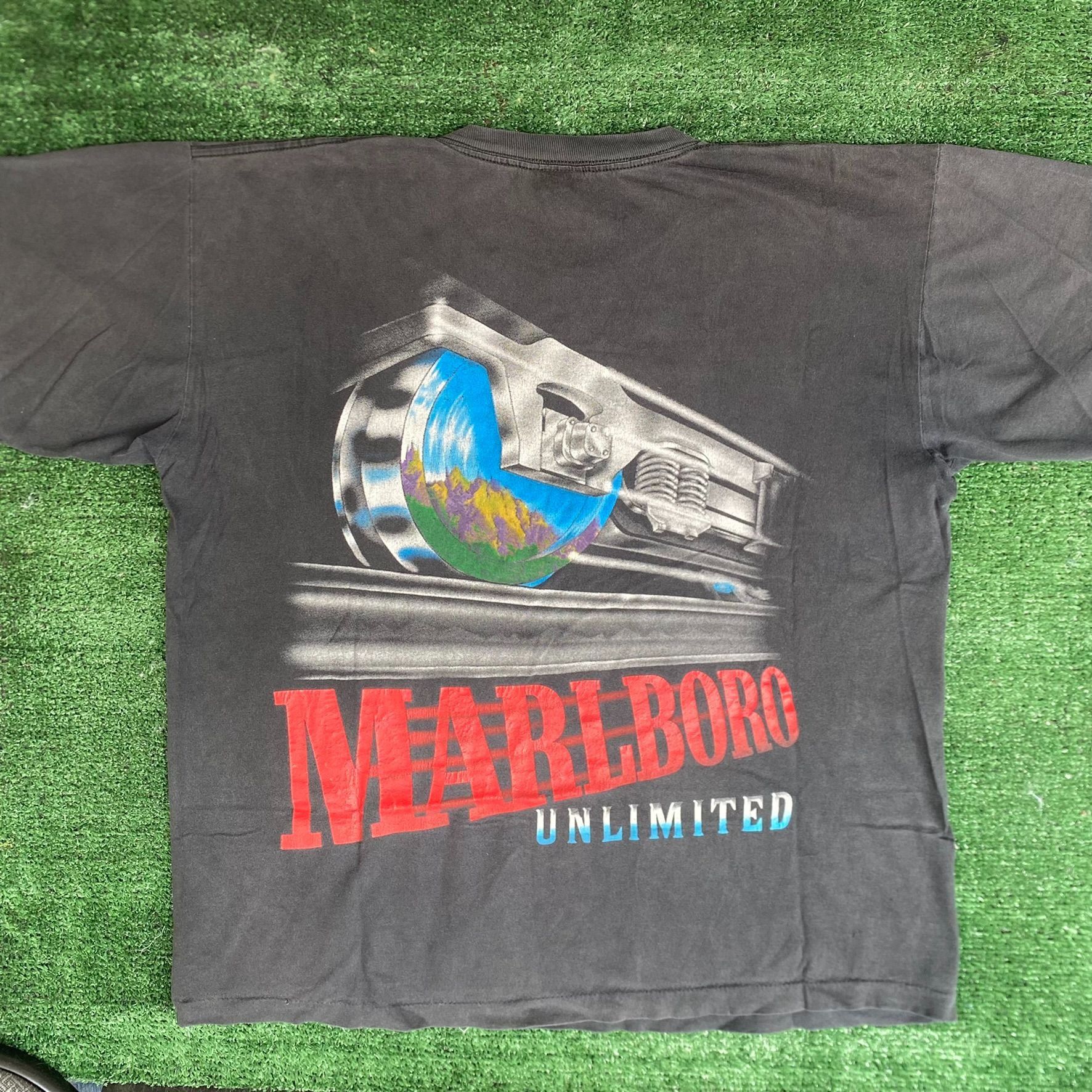 image of Made In USA x Marlboro Vintage 90's Marlboro Unlimited Shirt Train Logo Sun Faded Te in Black (Size