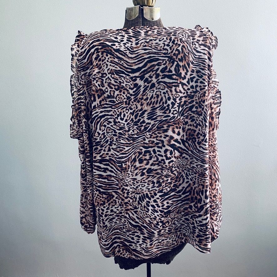 Michael Kors Michael Michael Kors cheetah print cold shoulder blouse Size XXL / US 16-18 / IT 52-54 - 2 Thumbnail