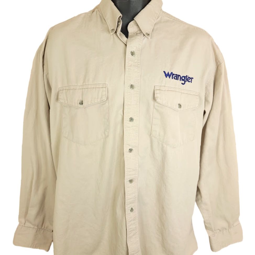 Wrangler VINTAGE Wrangler Western Shirt Mens XL Beige Embroidered Logo Cowboy 90s Casual Shirt Size US XL / EU 56 / 4 - 2 Thumbnail
