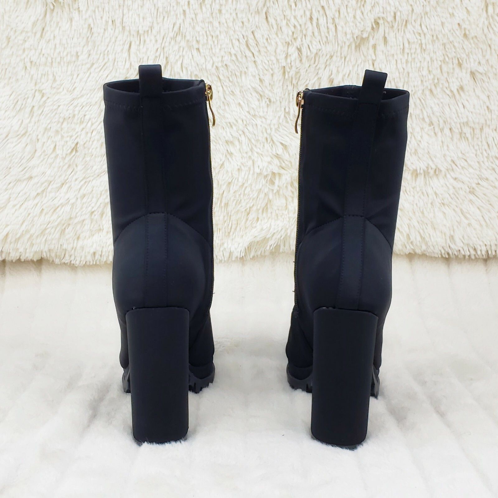 Other Natalie Black Chunky Heel Stretch Open Toe Lug Sole Ankle Bo Size US 7.5 / IT 37.5 - 5 Thumbnail