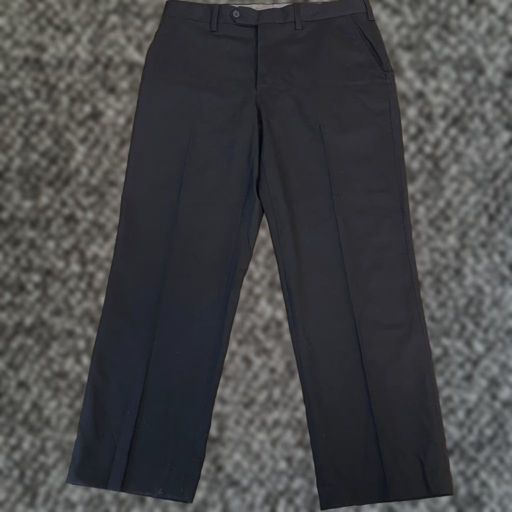 Lands' End Lands' End Mens Dress Pants Black Wool Blend Flat Front 34x29 Classic Straight Leg Formal Trousers Size 34R - 1 Thumbnail