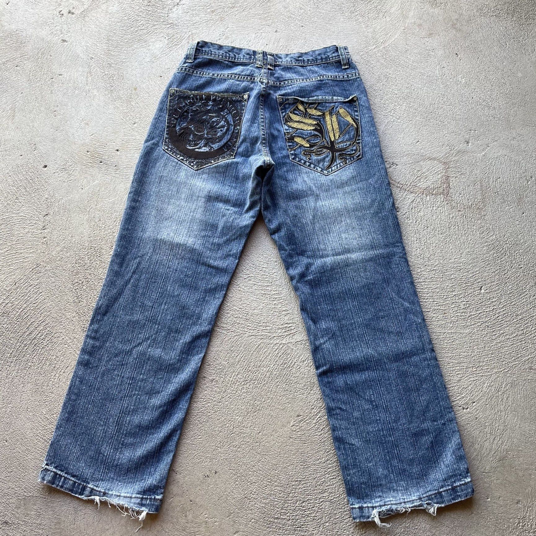 Southpole VINTAGE Southpole Jeans Men 34x32 Denim Baggy Wide-Leg Y2K 90s Grunge Hip Hop Dark Blue Embroidered Logo/Back Patch Mens Regular 34 waist 32 inseam Size US 34 / EU 50 - 3 Thumbnail