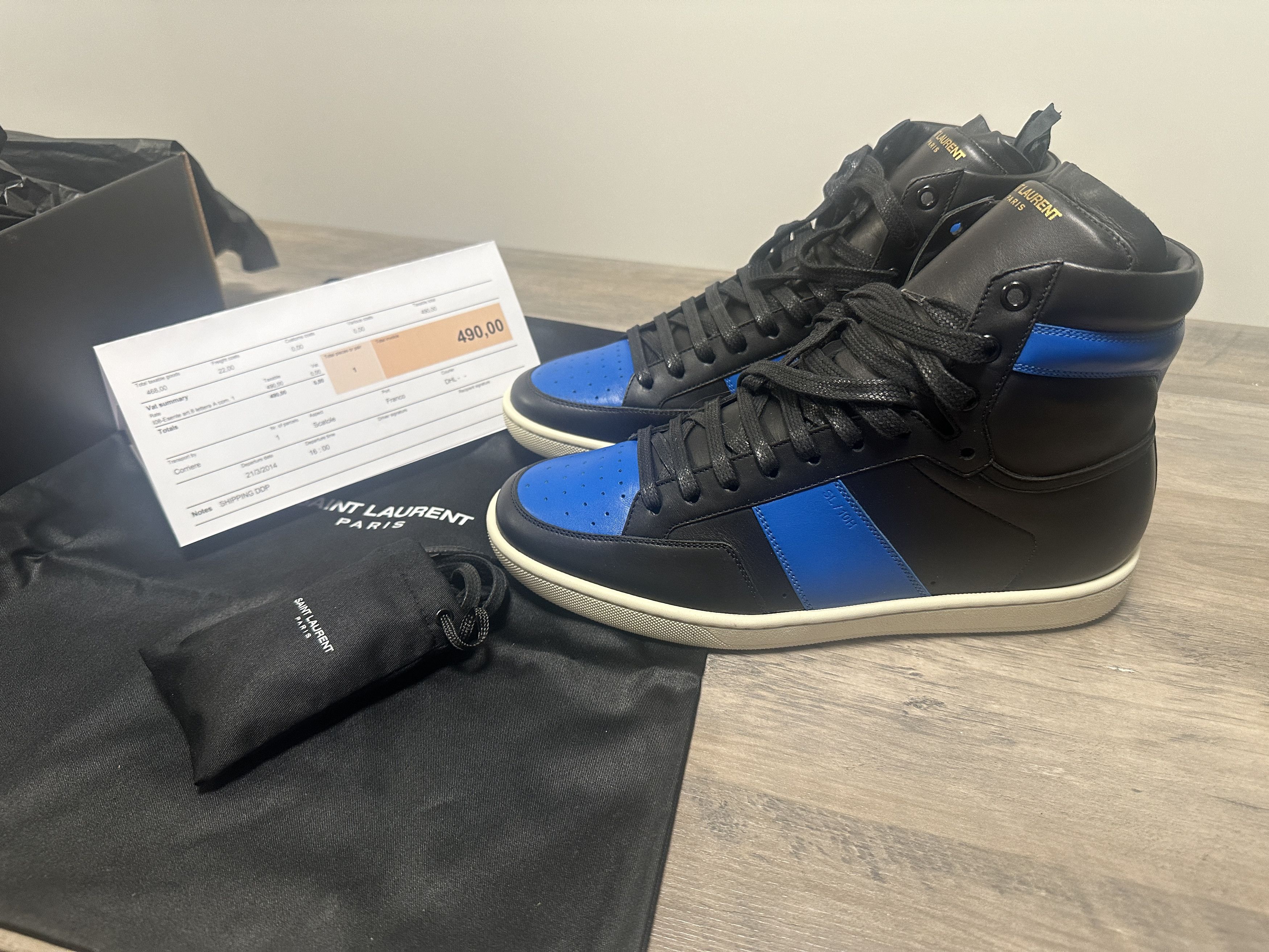 image of Saint Laurent Paris Sl10H High-Top Sneaker in Black/Blue, Men's (Size 8)