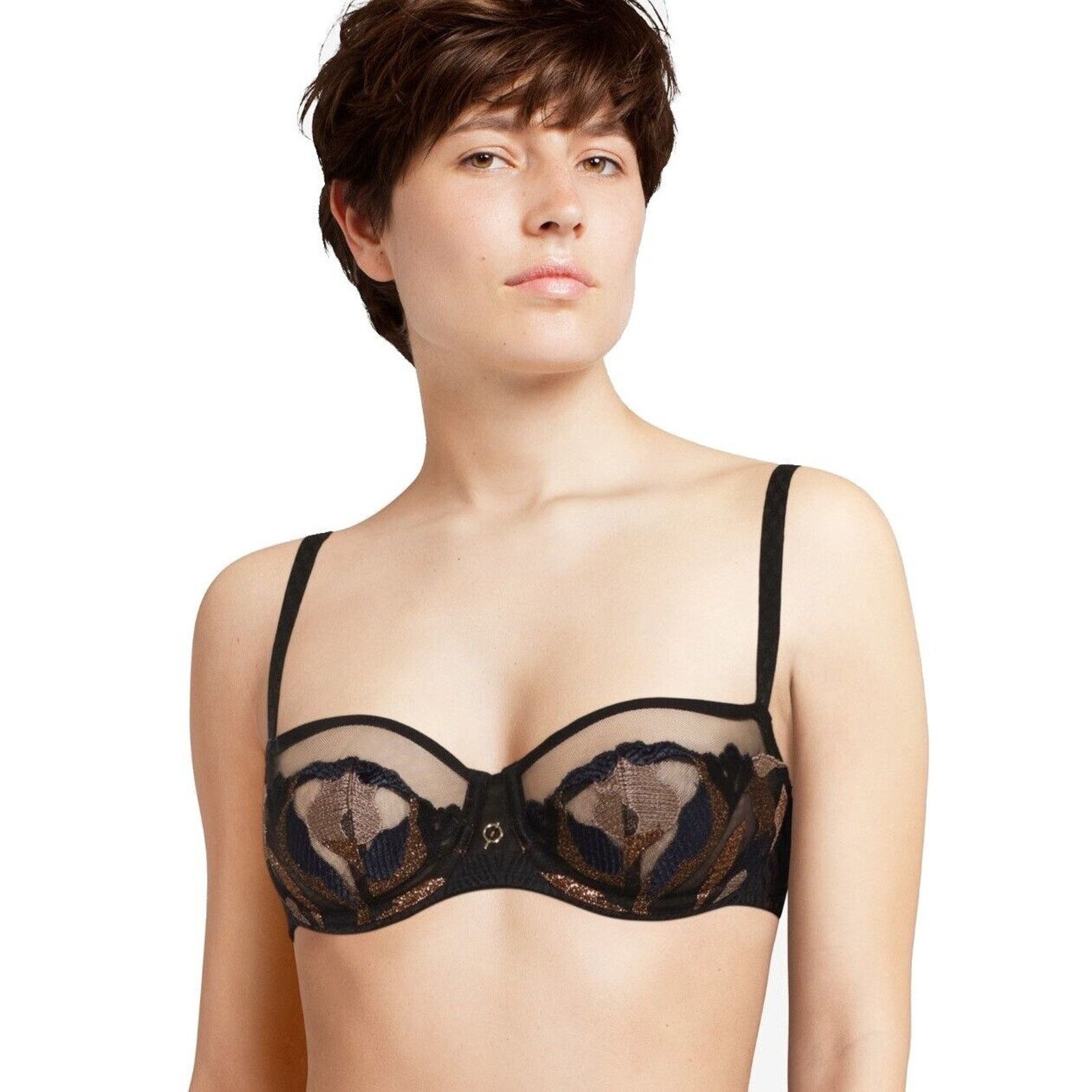 The Unbranded Brand Chantelle Women Black/Bronze Underwire Demi Bra Size 32B Size ONE SIZE - 1 Thumbnail