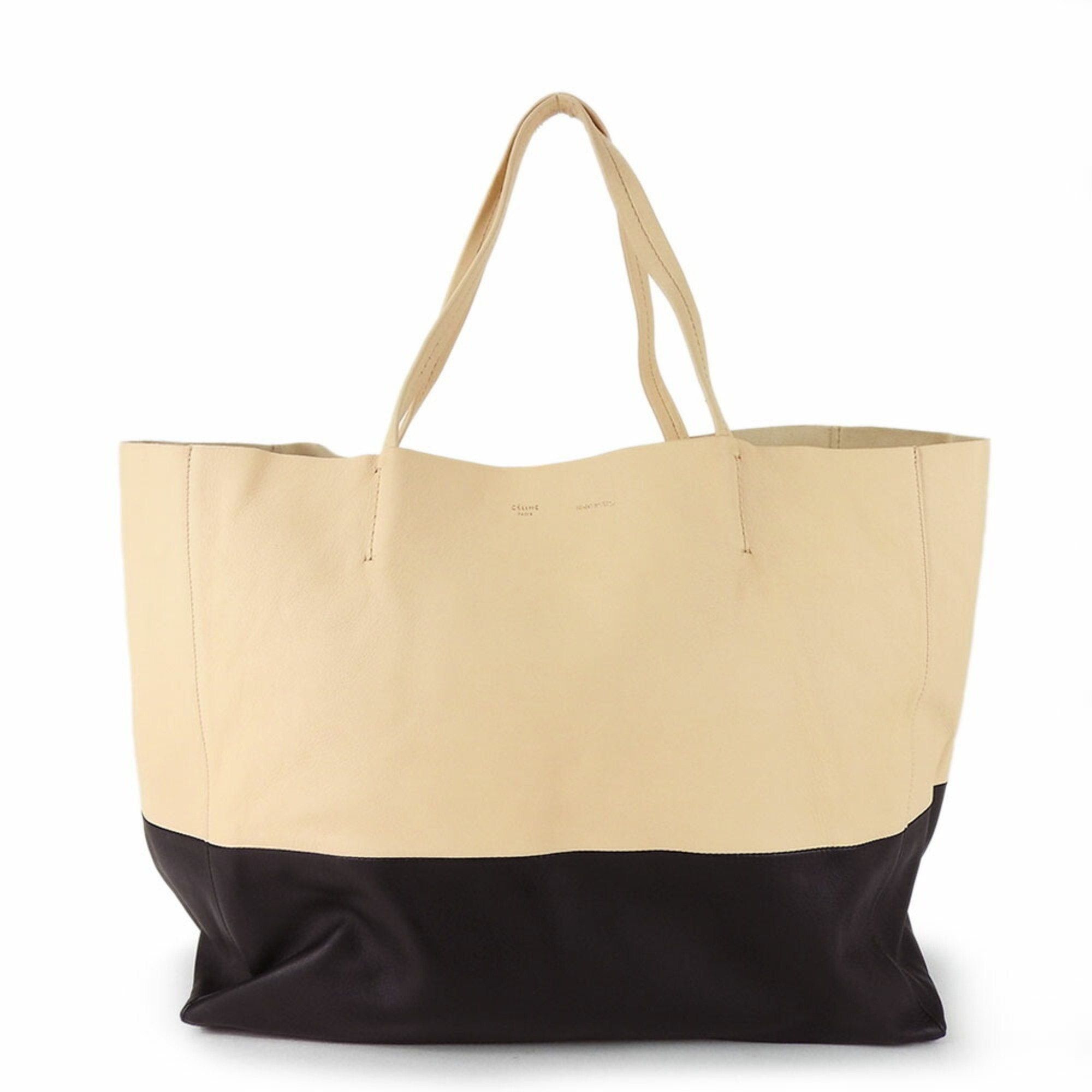 image of Celine Tote Bag Horizontal Cabas 169263Ebt Leather Beige Black Bicolor Women's in White