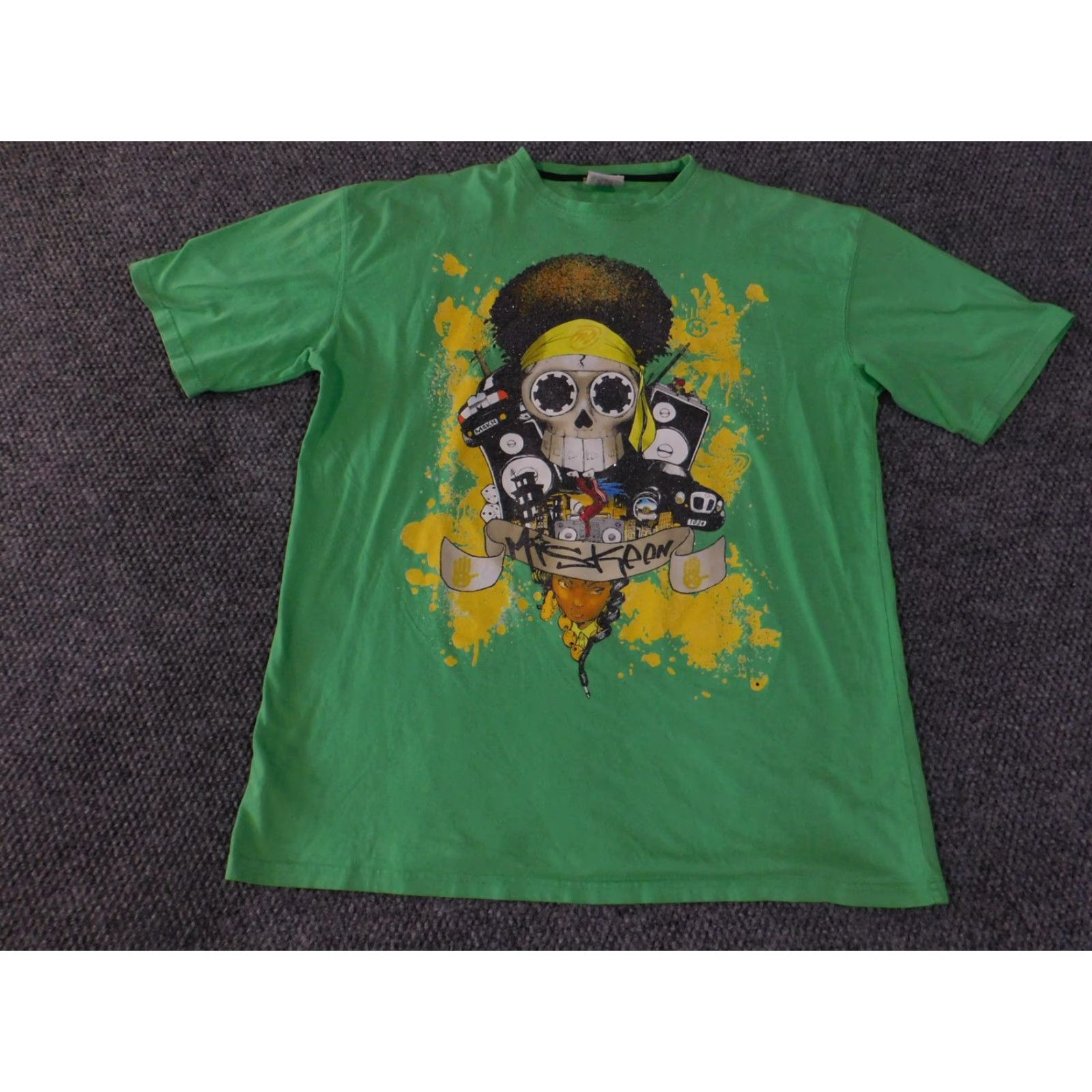 Vintage Miskeen Originals Shirt Mens 2XL Green Skull Graphic Paint Splatter Tee Afro Size US XXL / EU 58 / 5 - 3 Thumbnail