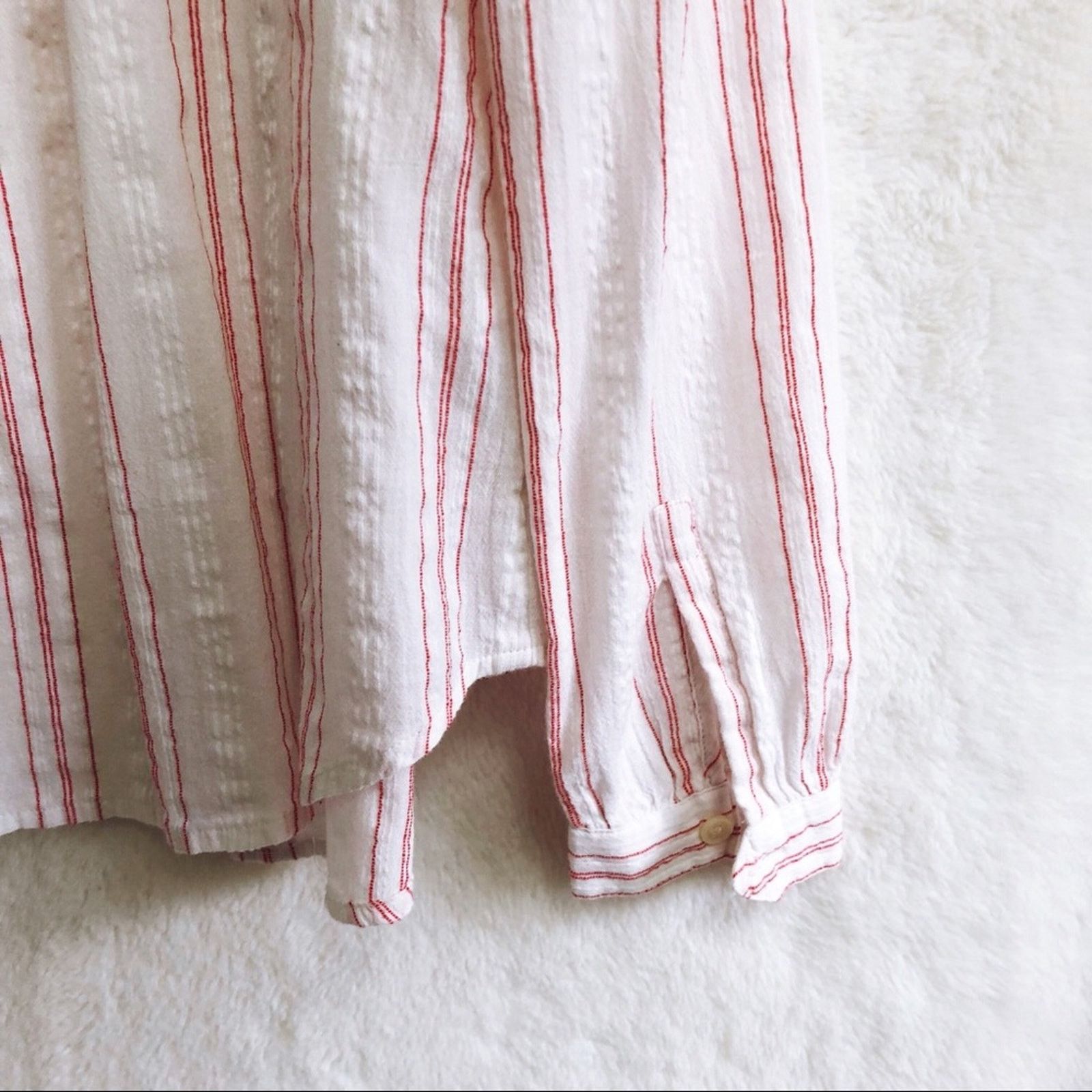 Loft LOFT Red & White Striped Long Sleeve Button Shirt Size S / US 4 / IT 40 - 3 Thumbnail