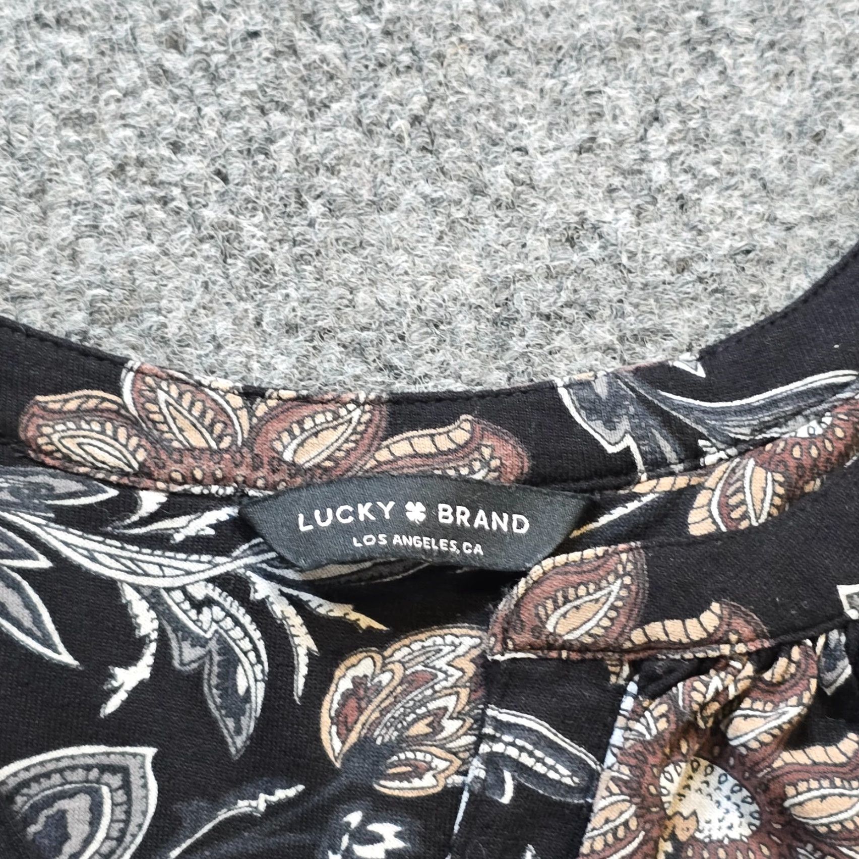 Lucky Brand Lucky Brand Top Womens 1X Black Floral V Neck 3/4 Sleeve Boho Casual Shirt Size XL / US 12-14 / IT 48-50 - 3 Thumbnail