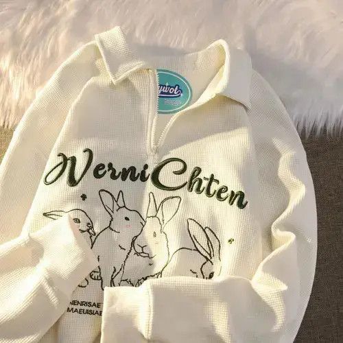 Other Rabbit Embroidered Waffle Polo Collar Sweater Size US L / EU 52-54 / 3 - 1 Thumbnail