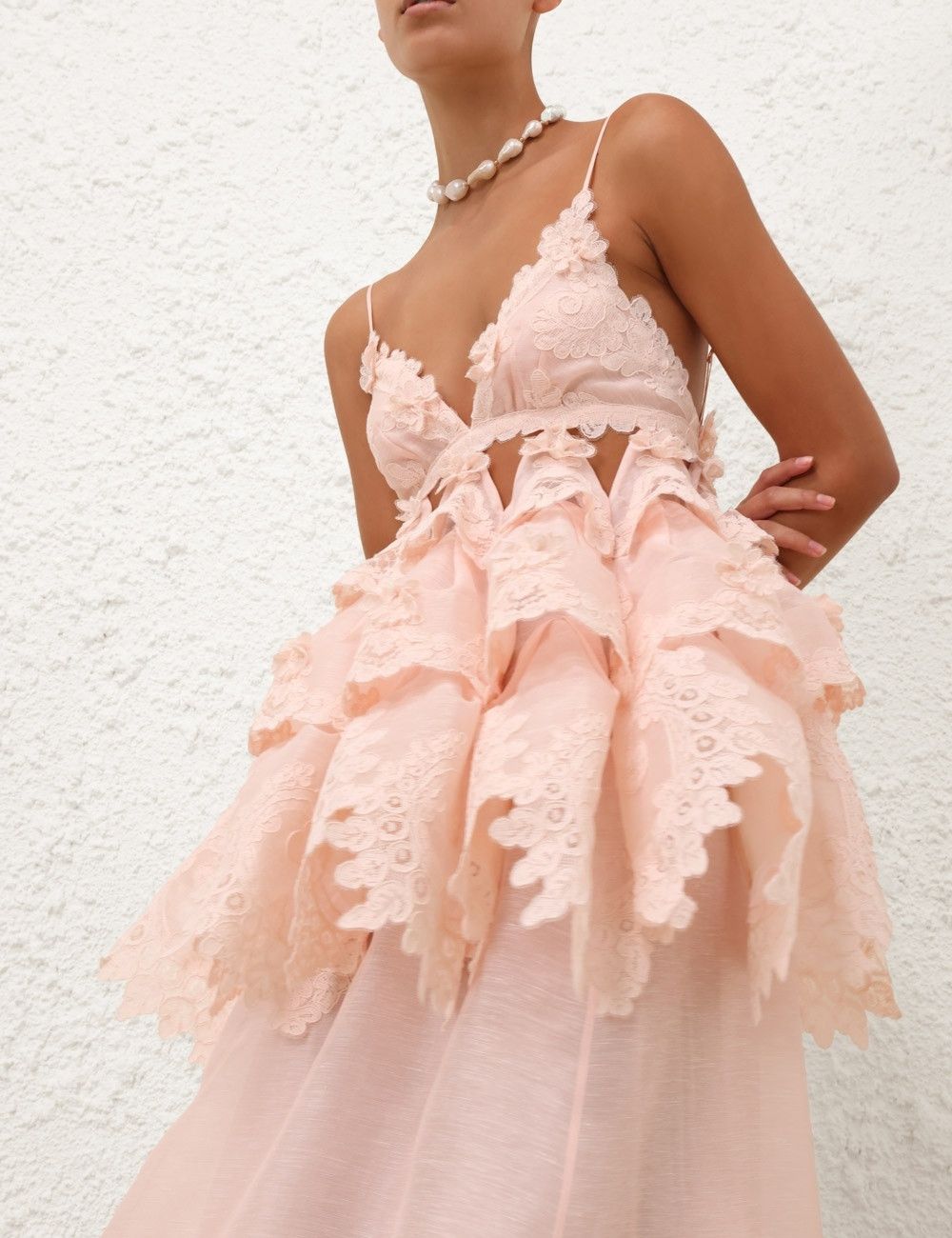 Zimmermann oc11z0925 Crush Tiered Lace Maxi Dress in Pale Pink Size XS / US 0-2 / IT 36-38 - 5 Thumbnail