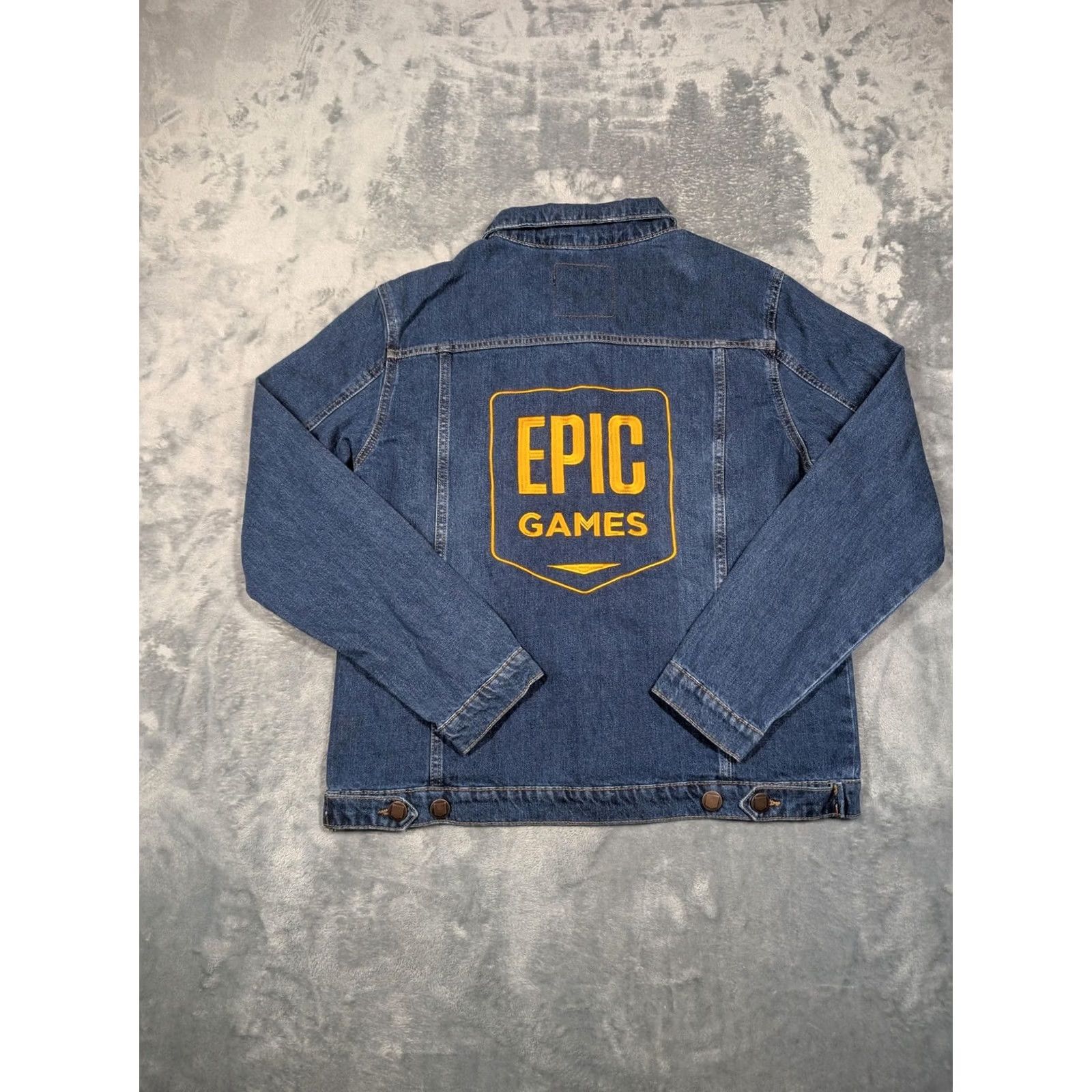 Denime Epic Games Jacket Denim Trucker Bomber Jacket Mens Large Blue 100% Cotton Pockets Logo Gaming Casual Vintage N/A Size US L / EU 52-54 / 3 - 2 Thumbnail