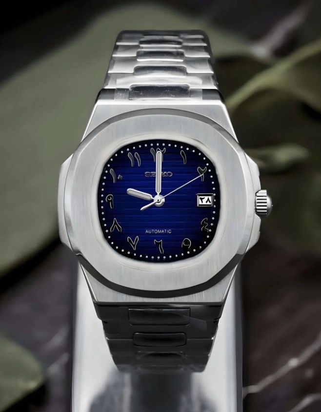 Japanese Brand Seiko Mod Nautilus Navy Blue Arabic Dial Steel Watch 41mm Size ONE SIZE - 3 Thumbnail