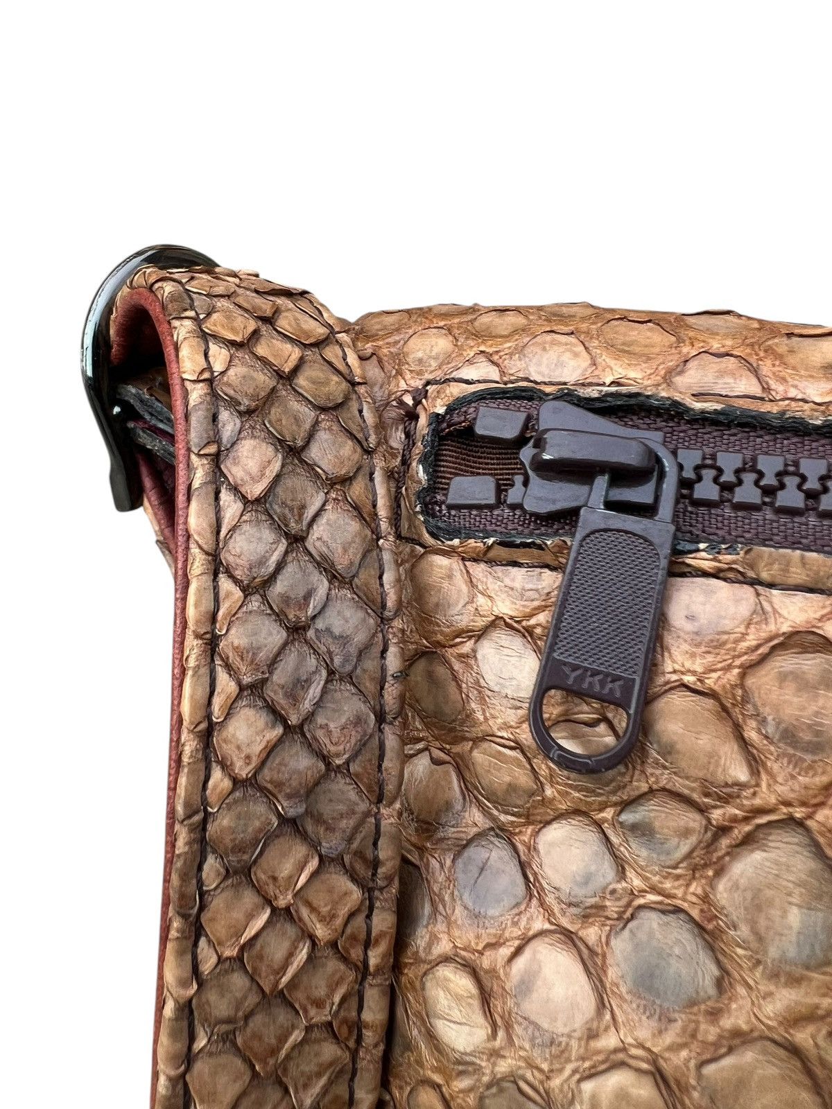 Leather Vintage Unknown Japan Brand Patina Python Skin Leather Bag Size ONE SIZE - 20 Thumbnail