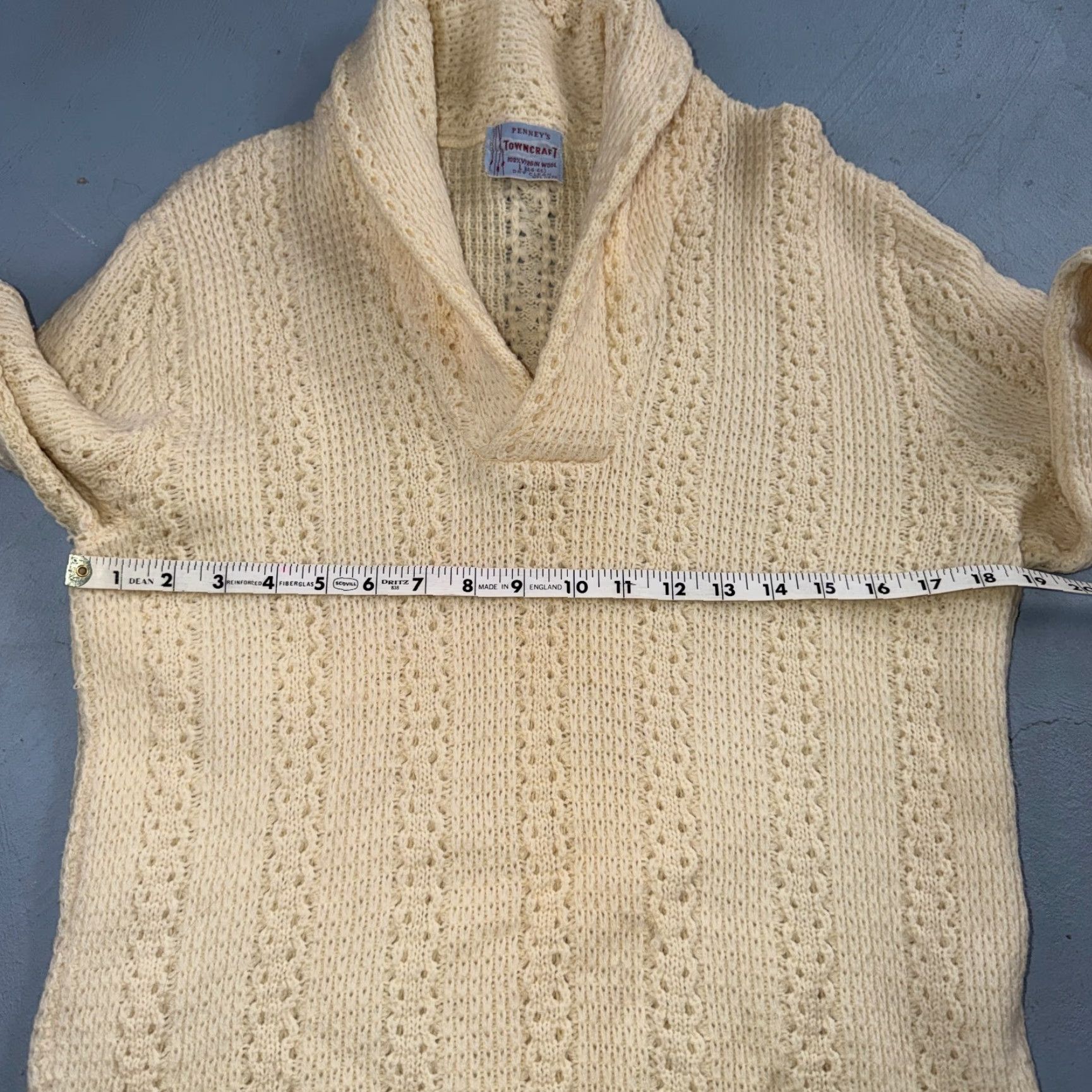 JCPenney Penneys Sweater Mens L Cream Wool Knit Shawl Collar Fisherman Heritage Rockabilly 1950s Size US L / EU 52-54 / 3 - 5 Thumbnail