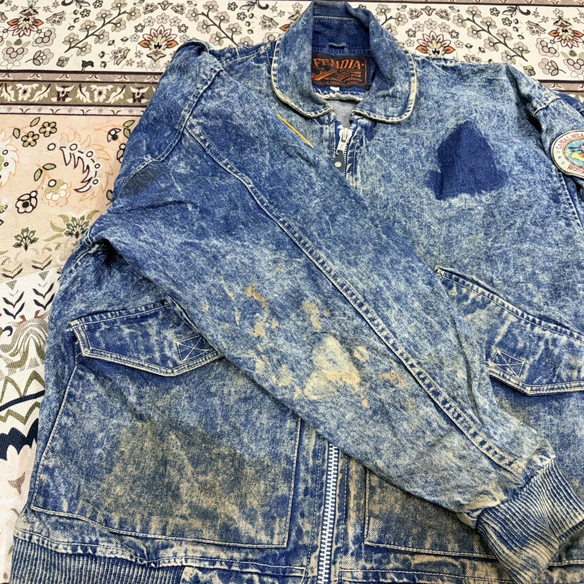 Vintage Fendia Denim Jacket US AIR FORCE Vintage Scovill Zipper Size US L / EU 52-54 / 3 - 8 Thumbnail