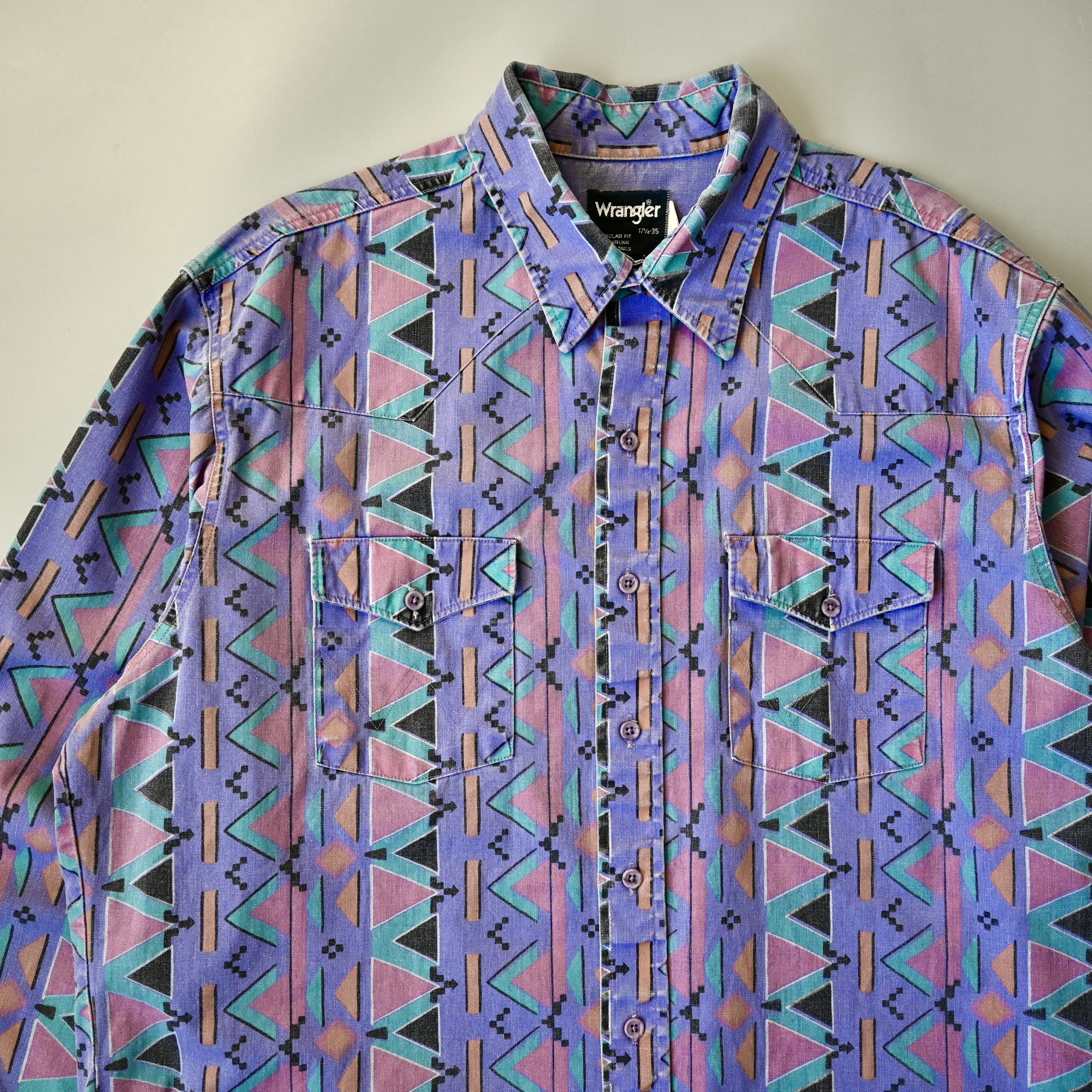 Vintage VTG Wrangler Brushpopper shirt Aztec Navajo soft purple 17.5 Size US XL / EU 56 / 4 - 3 Thumbnail