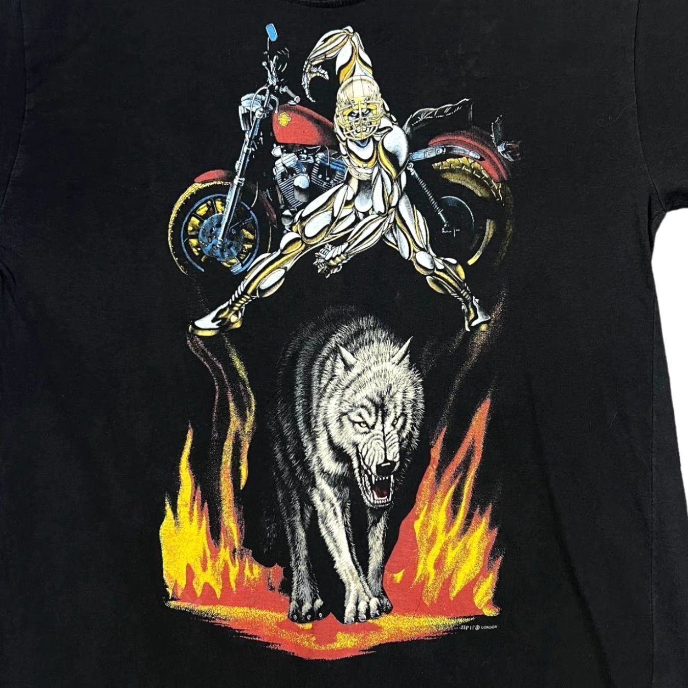 Vintage VINTAGE American Style Gothic Biker Wolf Flames Graphic Black T-Shirt M Mens Shirt Short Sleeve Round Neck Vintage Style Digital Print Graphic Size US M / EU 48-50 / 2 - 3 Thumbnail