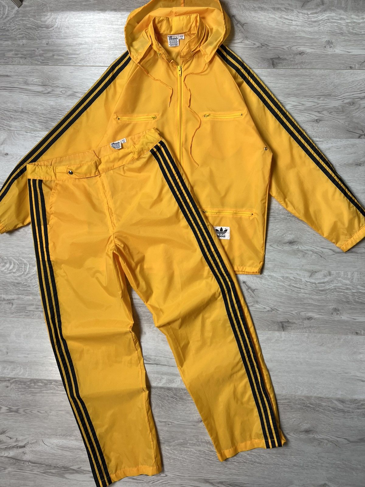 image of 1990X Clothing x Adidas Nylon Plain Adidas Hooded Jacket + Pants Made In Korea in Yellow (Size Smal