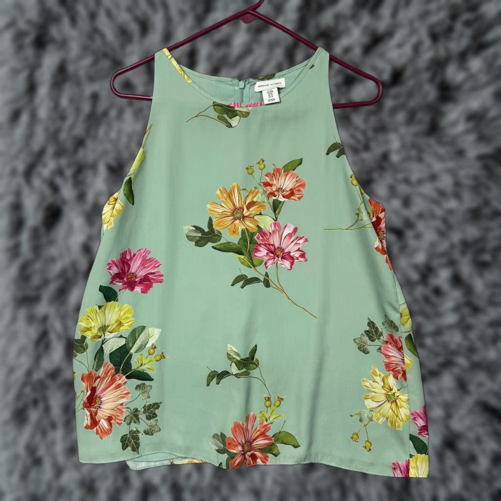Vintage Adrienne Vittadini Blouse Womens M Mint Green Floral Sleeveless Cottagecore Boho Size M / US 6-8 / IT 42-44 - 1 Thumbnail