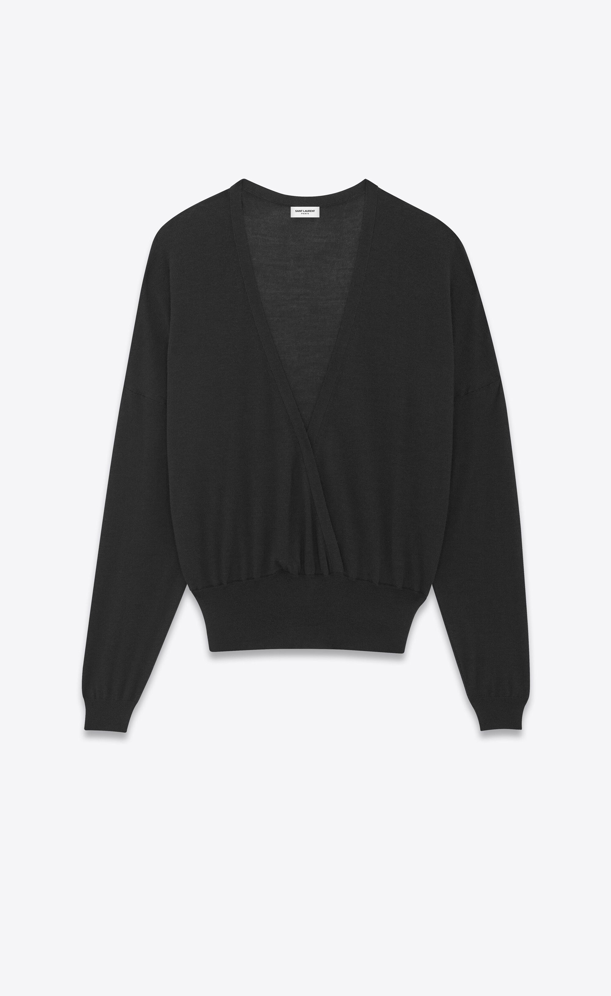 Saint Laurent Paris o1s1wg111224 V-Neck Sweater Cashmere, Wool and Silk in Black Size US M / EU 48-50 / 2 - 1 Thumbnail