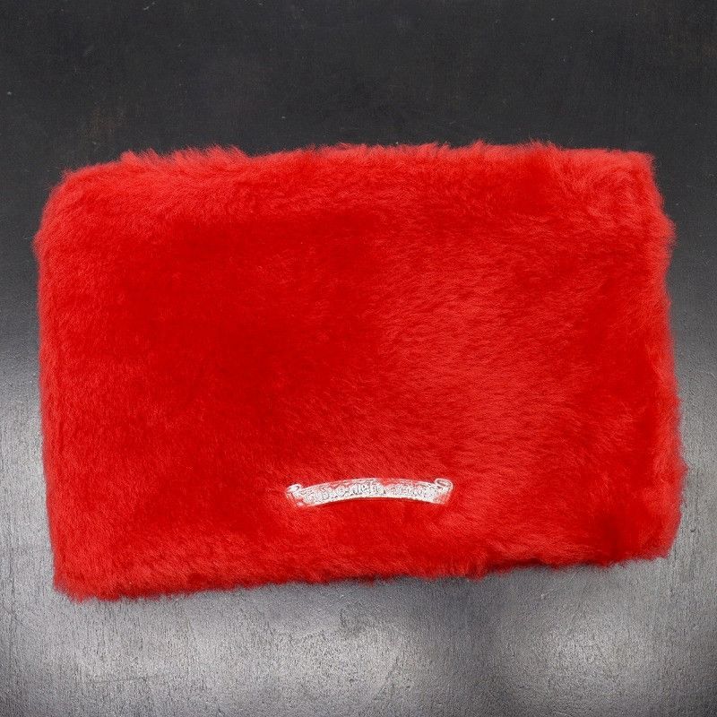 image of Chrome Hearts Fuzzy Coin Pouch in Red, Men's