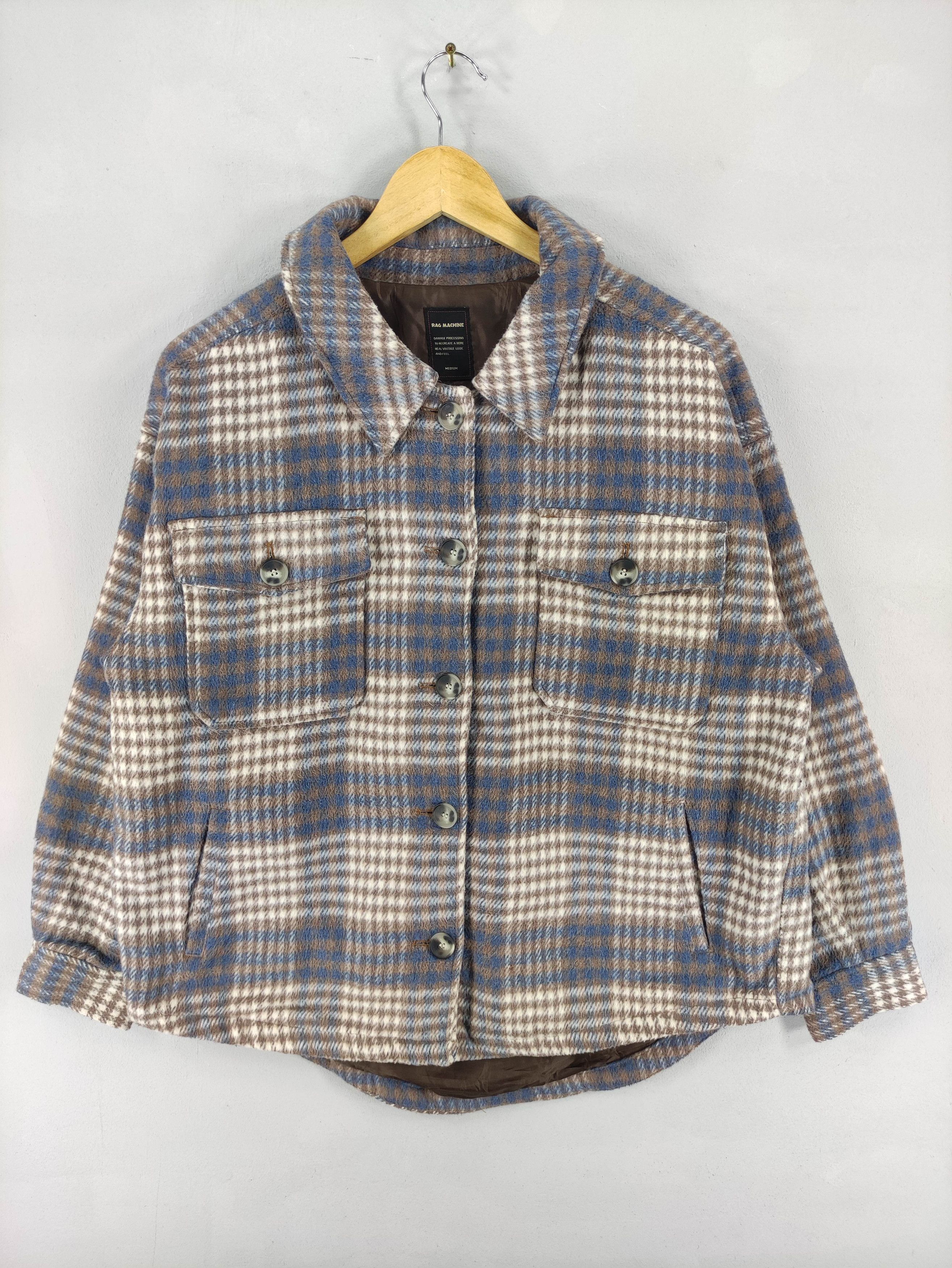 Japanese Brand Vintage Rag Machine Shadow Plaid Wool Jacket Button Up Size M / US 6-8 / IT 42-44 - 1 Thumbnail