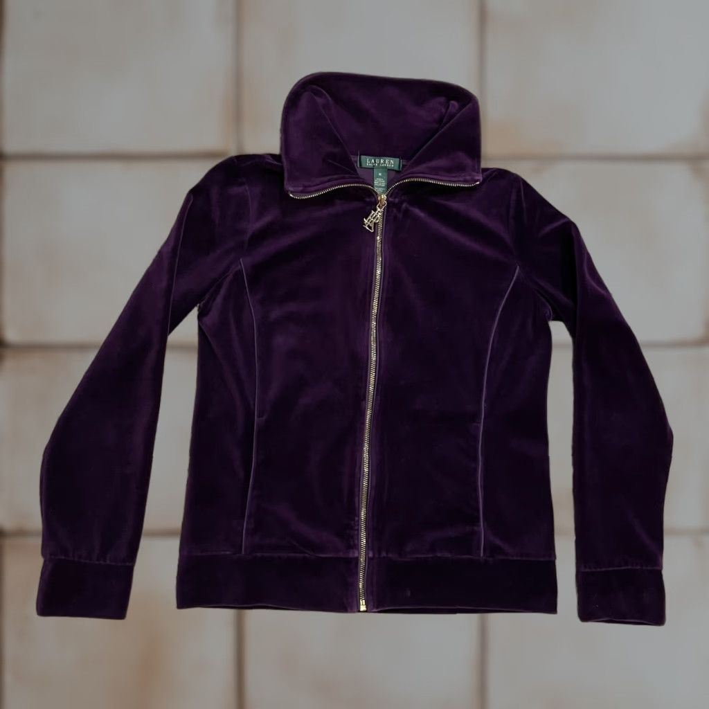 Ralph Lauren Lauren Ralph Lauren Velvet Track Full Zip Jacket Womens M Purple Gold Crest Logo Size M / US 6-8 / IT 42-44 - 1 Thumbnail
