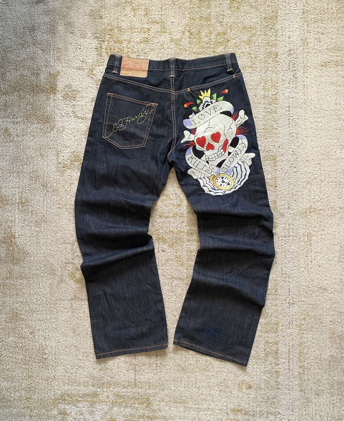 Vintage Ed Hardy Crazy Big Embroidery Skull Jeans
