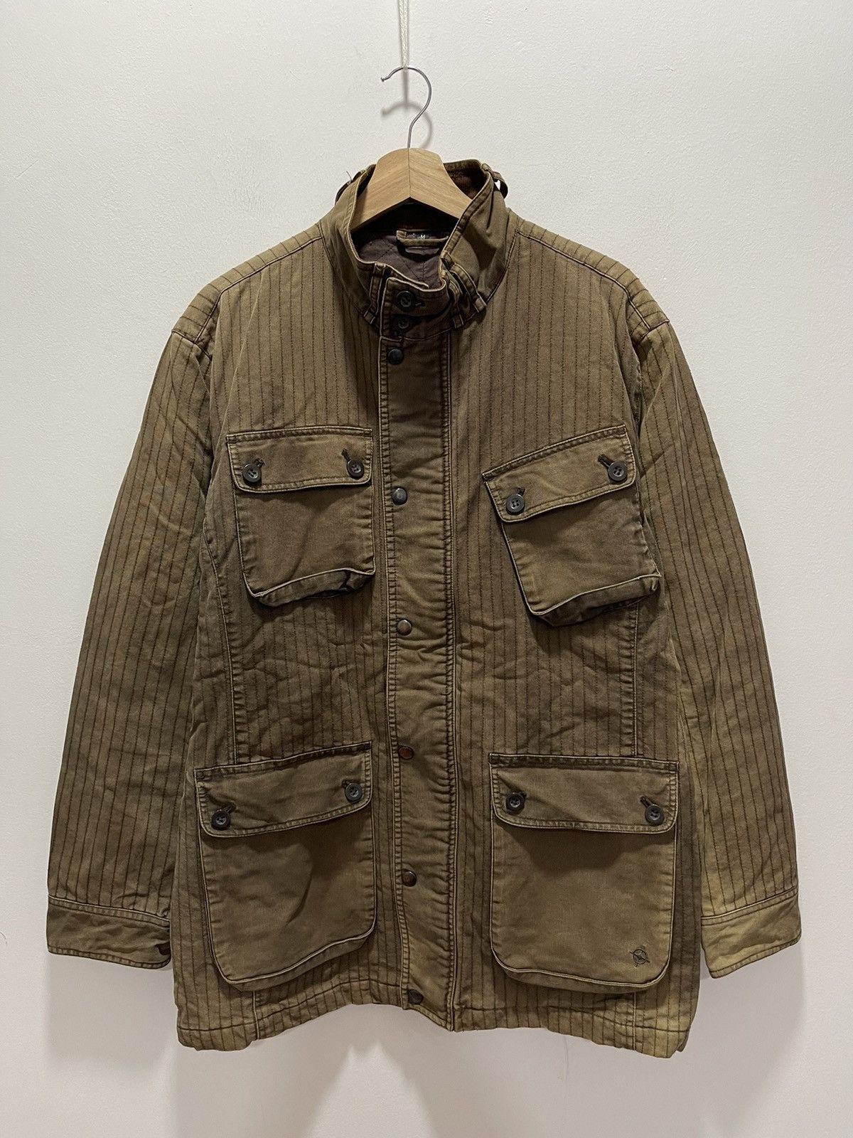 image of Faded In The Attic Multipocket Striped Japan Style Jacket in Brown, Men's (Size Small)