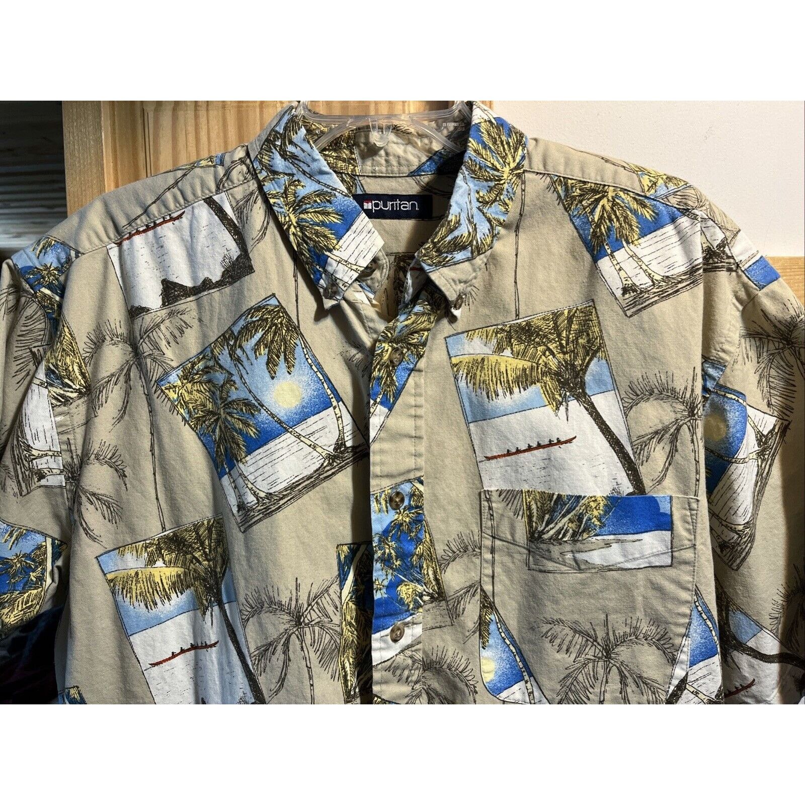 Puritan Puritan Hawaiian Style Shirt Size L Men's Brown Button Up SS Size US L / EU 52-54 / 3 - 4 Thumbnail