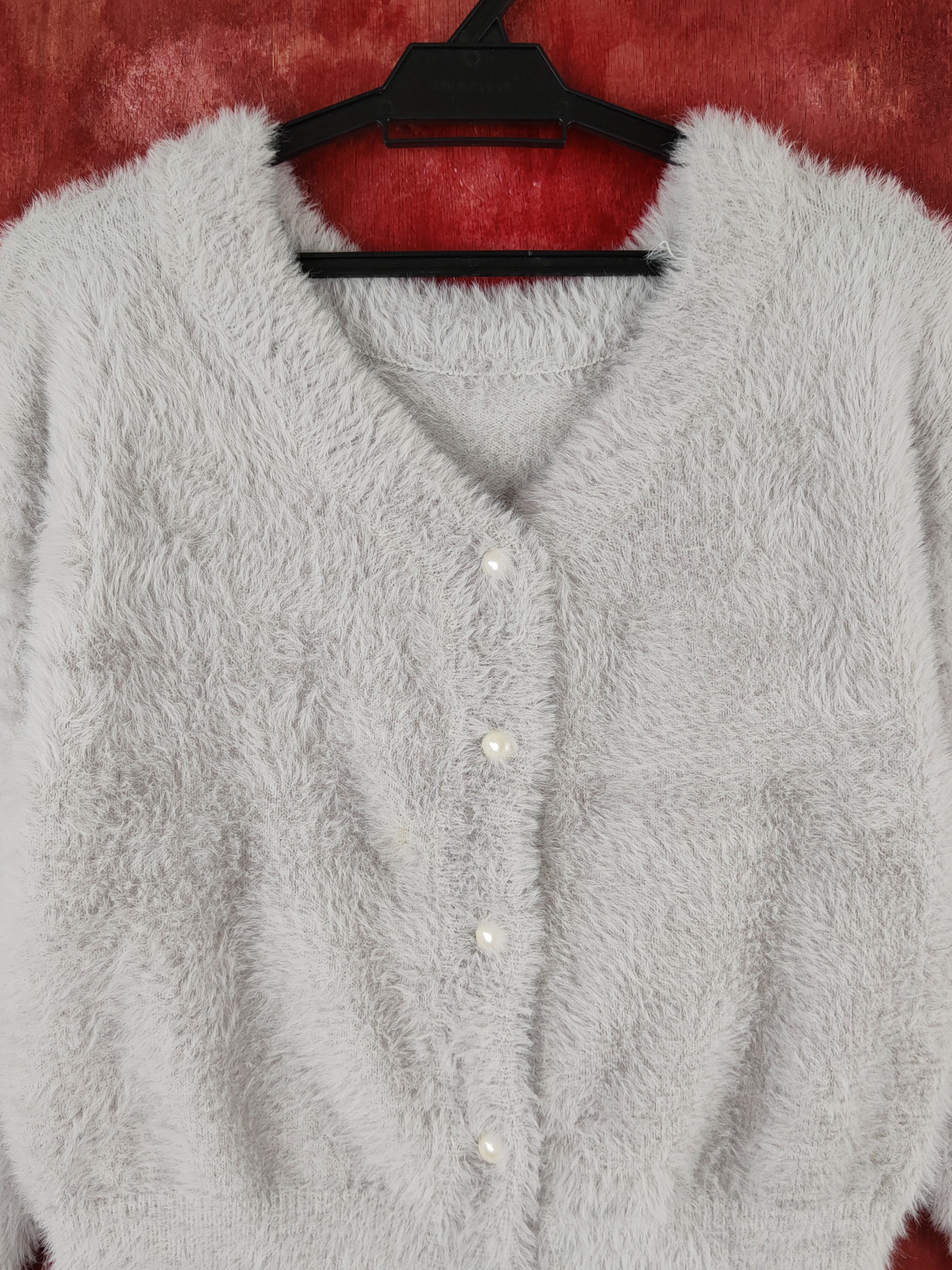 Japanese Brand Vis Light Gray Shag Shaggy Fur Mohair Crop Tops #S1685 Size M / US 6-8 / IT 42-44 - 2 Thumbnail