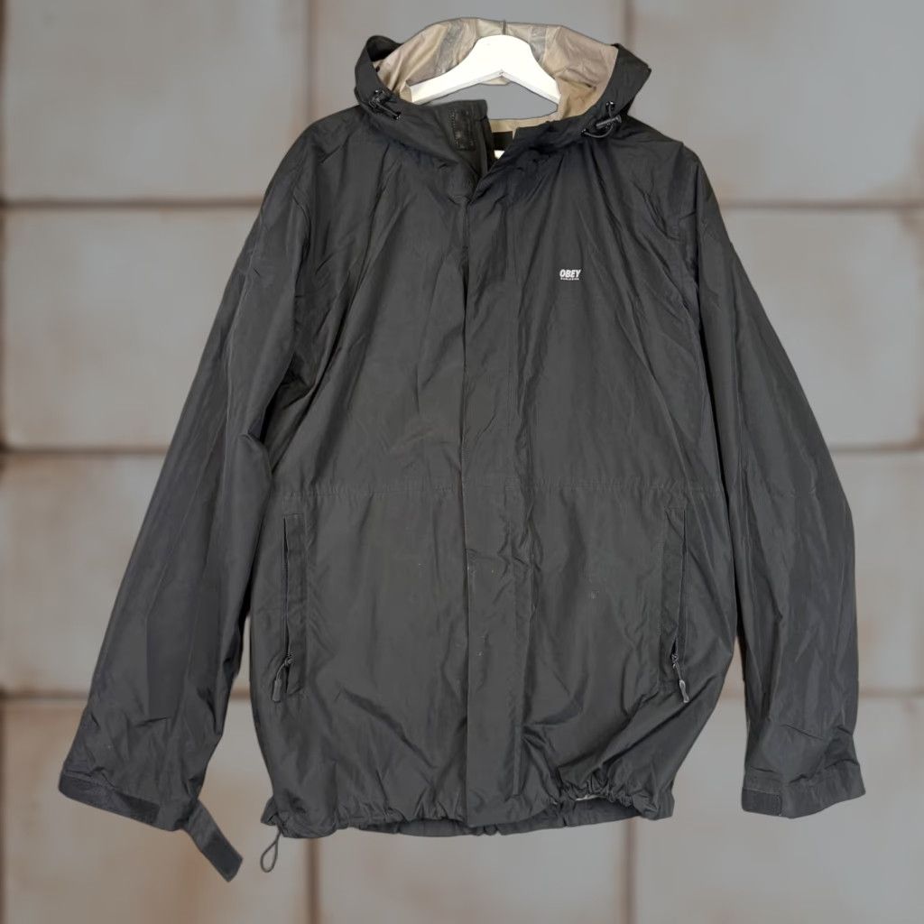 Obey VINTAGE Obey Clothing Jacket Mens L Black Nylon Hooded Track Windbreaker Coat Size US L / EU 52-54 / 3 - 1 Thumbnail