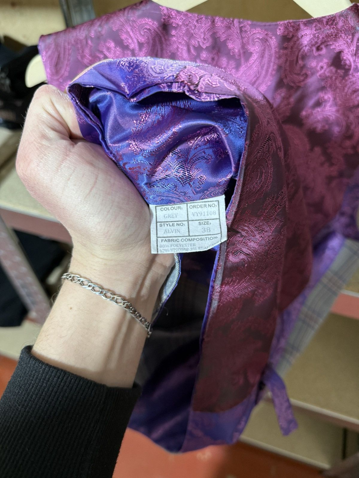 Designer Rare Marc Darcy London Grey Suit Grey And Violet Vest Size 38S - 8 Thumbnail