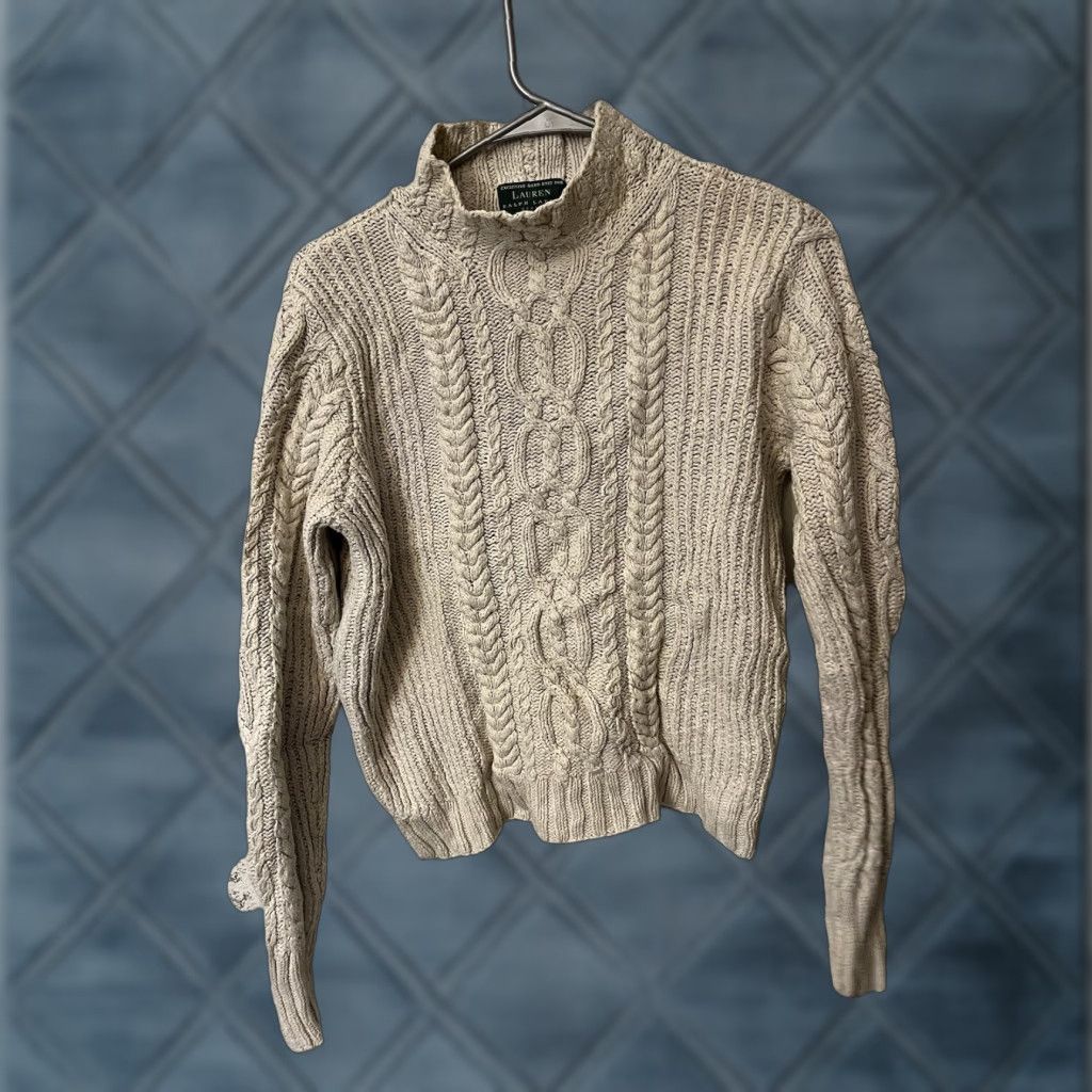 Ralph Lauren VINTAGE LAUREN RALPH LAUREN HAND KNIT CABLE SWEATER Silk Linen Cotton P/M Size M / US 6-8 / IT 42-44 - 1 Thumbnail