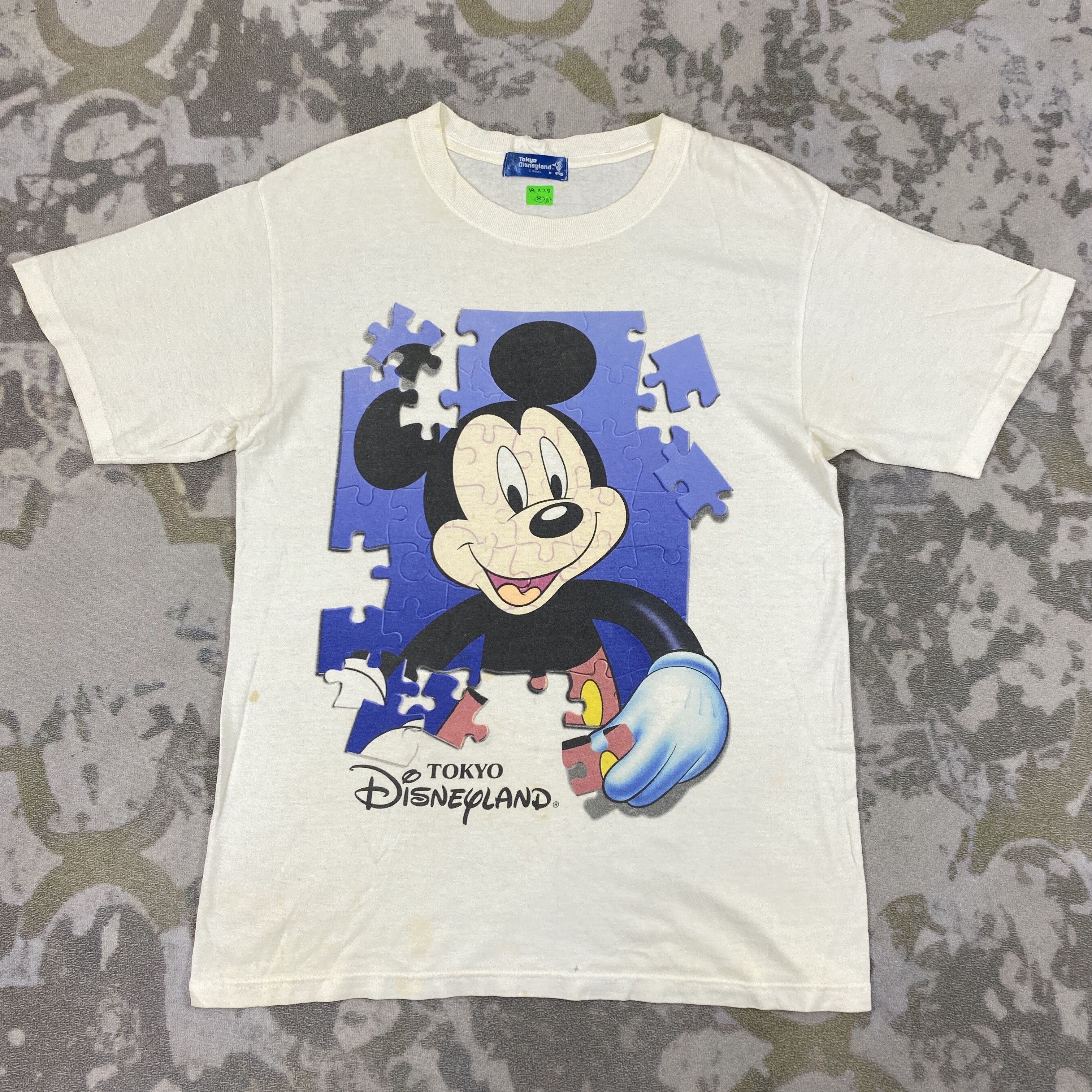 image of Vintage Mickey Mouse Tokyo Disneyland T-Shirt -B083 in Cream, Men's (Size Medium)