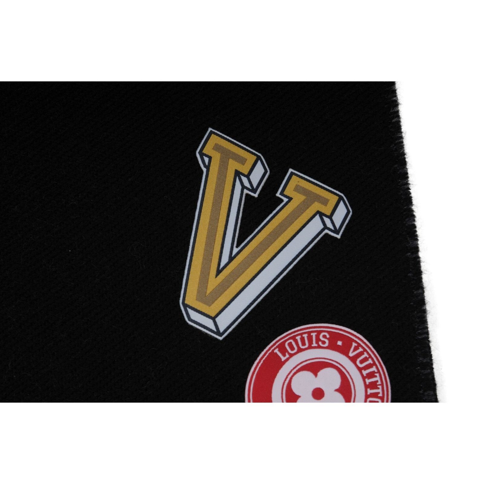 Louis Vuitton Lv Logo College University League Fringe Scarf Gray Black Size ONE SIZE - 6 Thumbnail