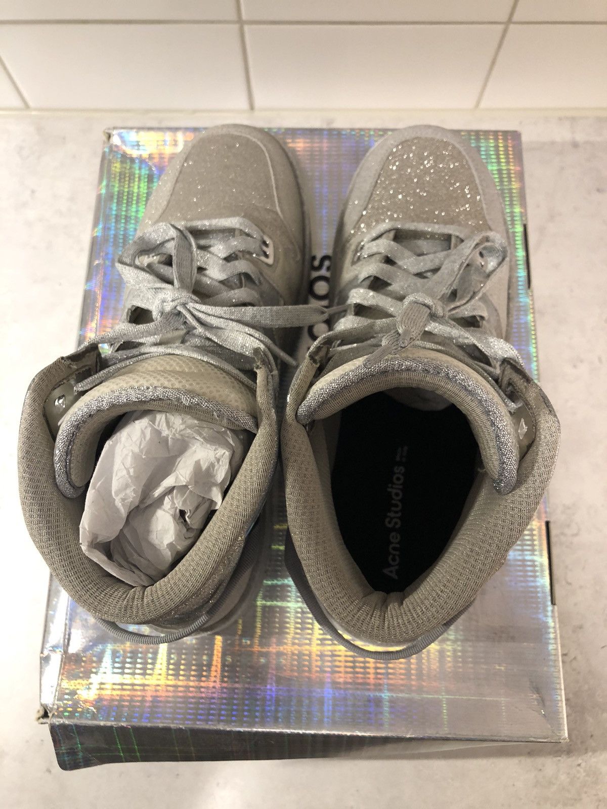 Acne Studios Acne Studios Silver HighTop Glitter Sneakers Size US 10 / EU 43 - 4 Thumbnail