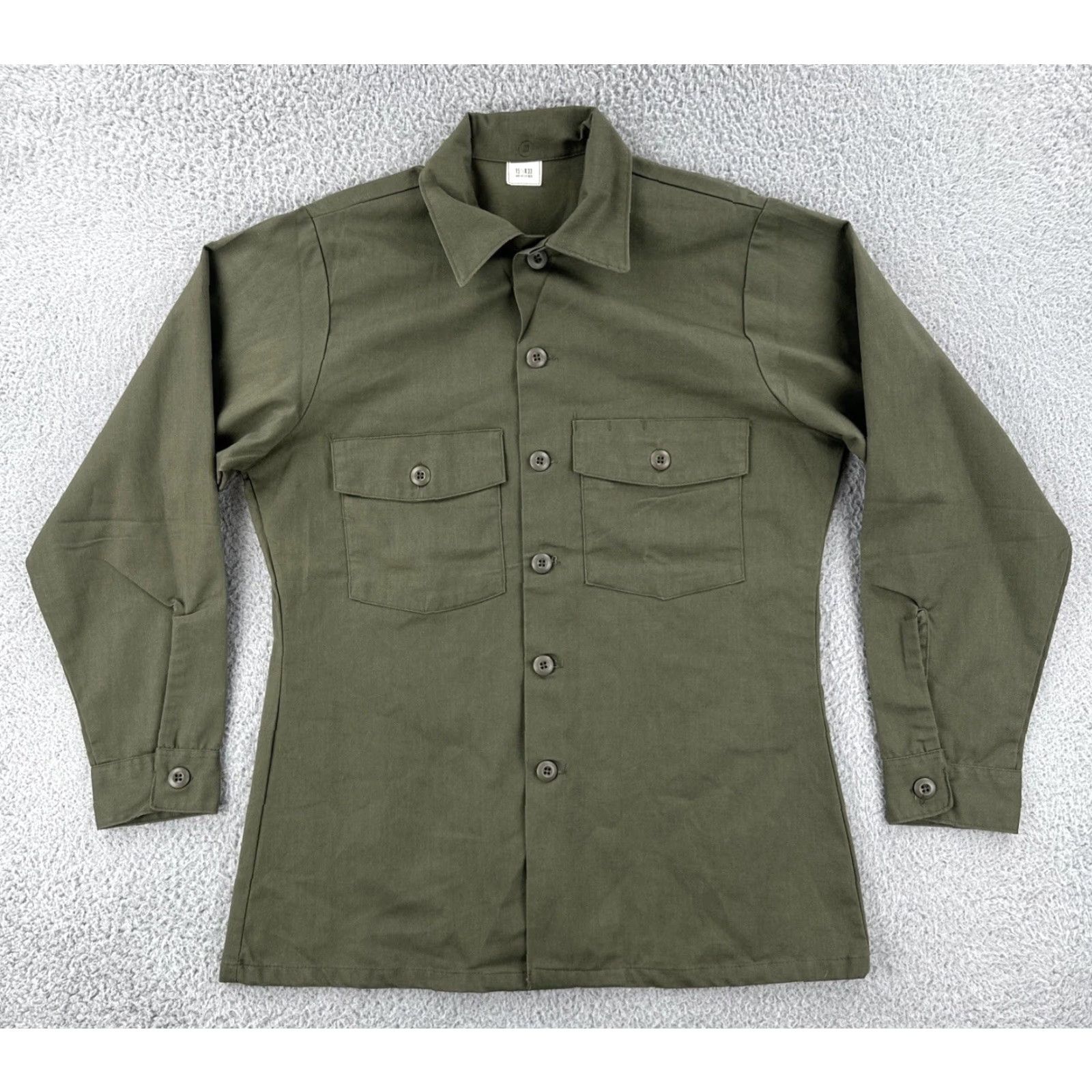 Olive VINTAGE US Army OG-507 Utility Shirt Mens Olive 70s Long Sleeve Collared Button 15 1/2 x 33 Green Regular Men Size US XS / EU 42 / 0 - 2 Thumbnail